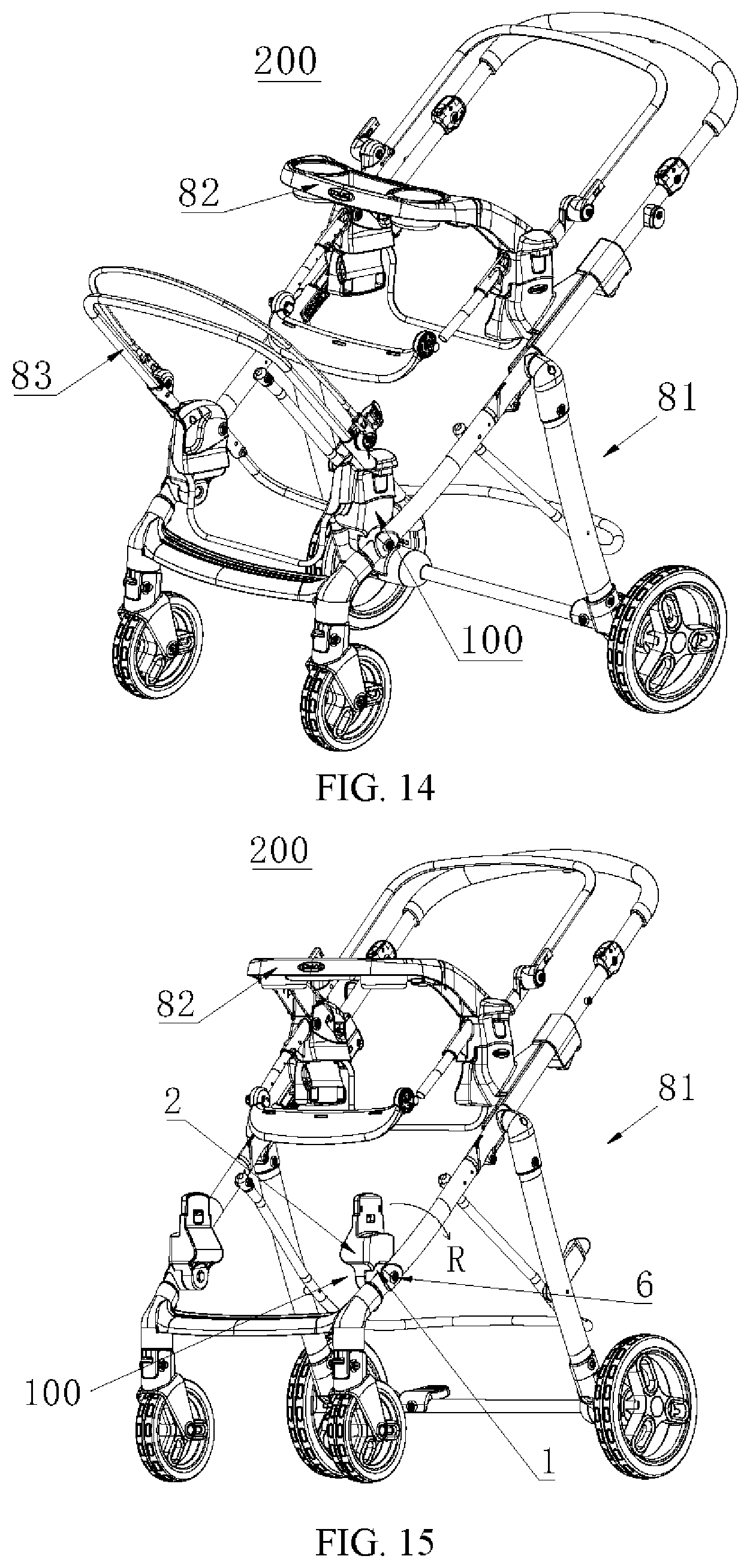 Patent US12403948 Figure 7 – Fastening apparatus having rotation limiting function and child carrier having the same