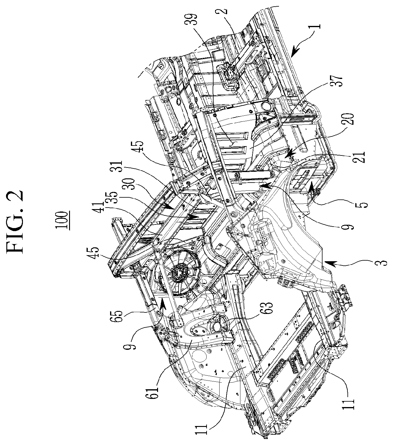 Patent US12403961 Figure 2 – Rear vehicle body structure