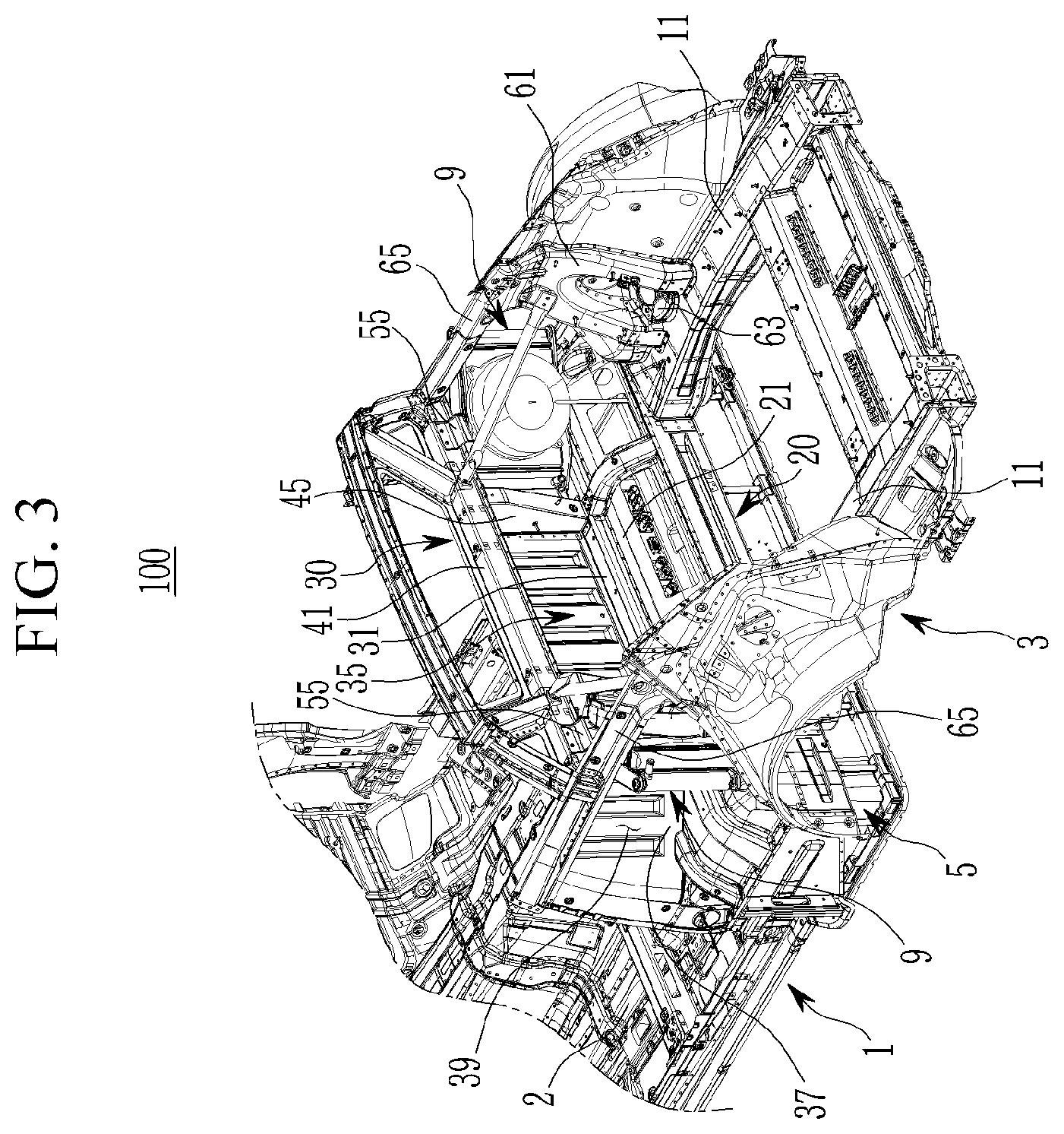 Patent US12403961 Figure 3 – Rear vehicle body structure