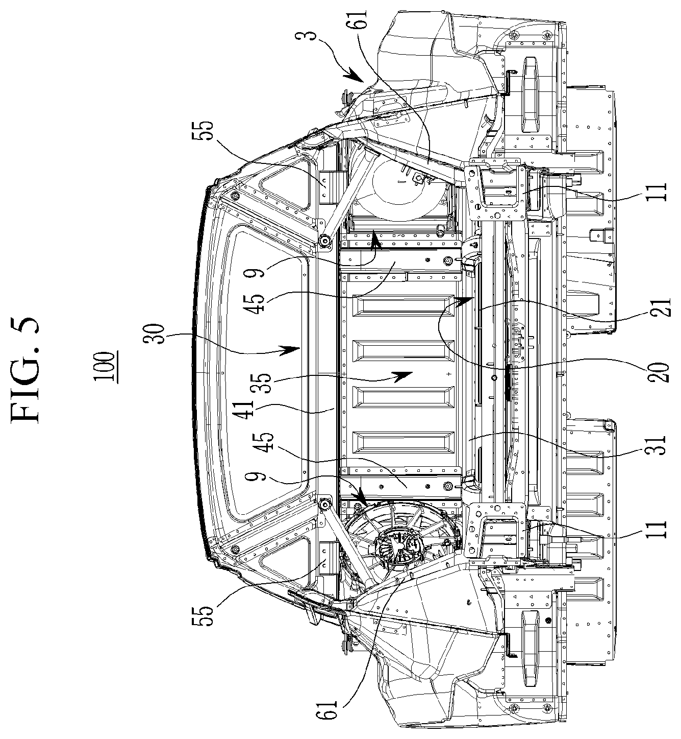 Patent US12403961 Figure 5 – Rear vehicle body structure