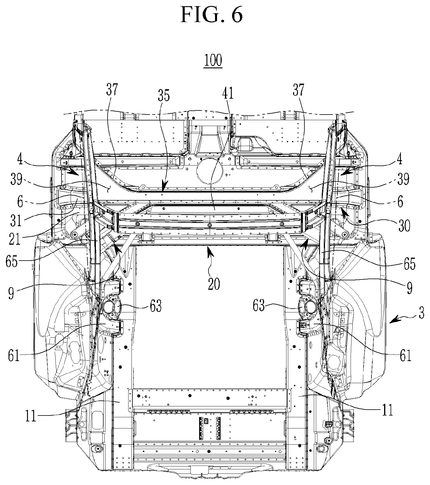 Patent US12403961 Figure 6 – Rear vehicle body structure