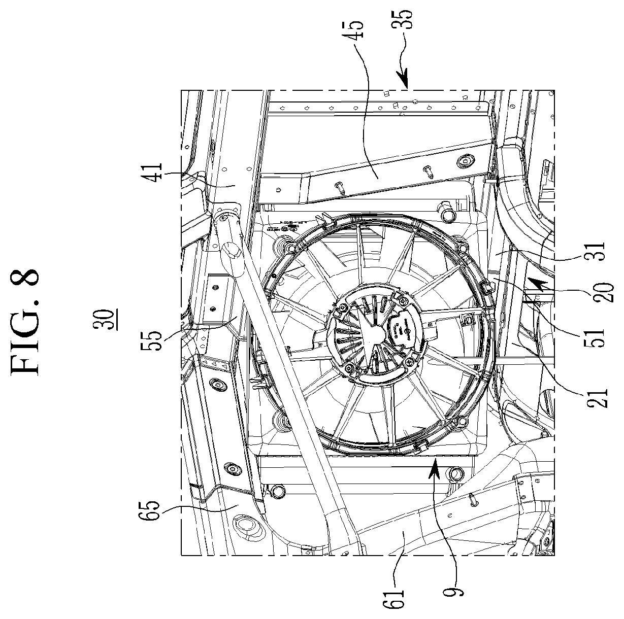 Patent US12403961 Figure 8 – Rear vehicle body structure