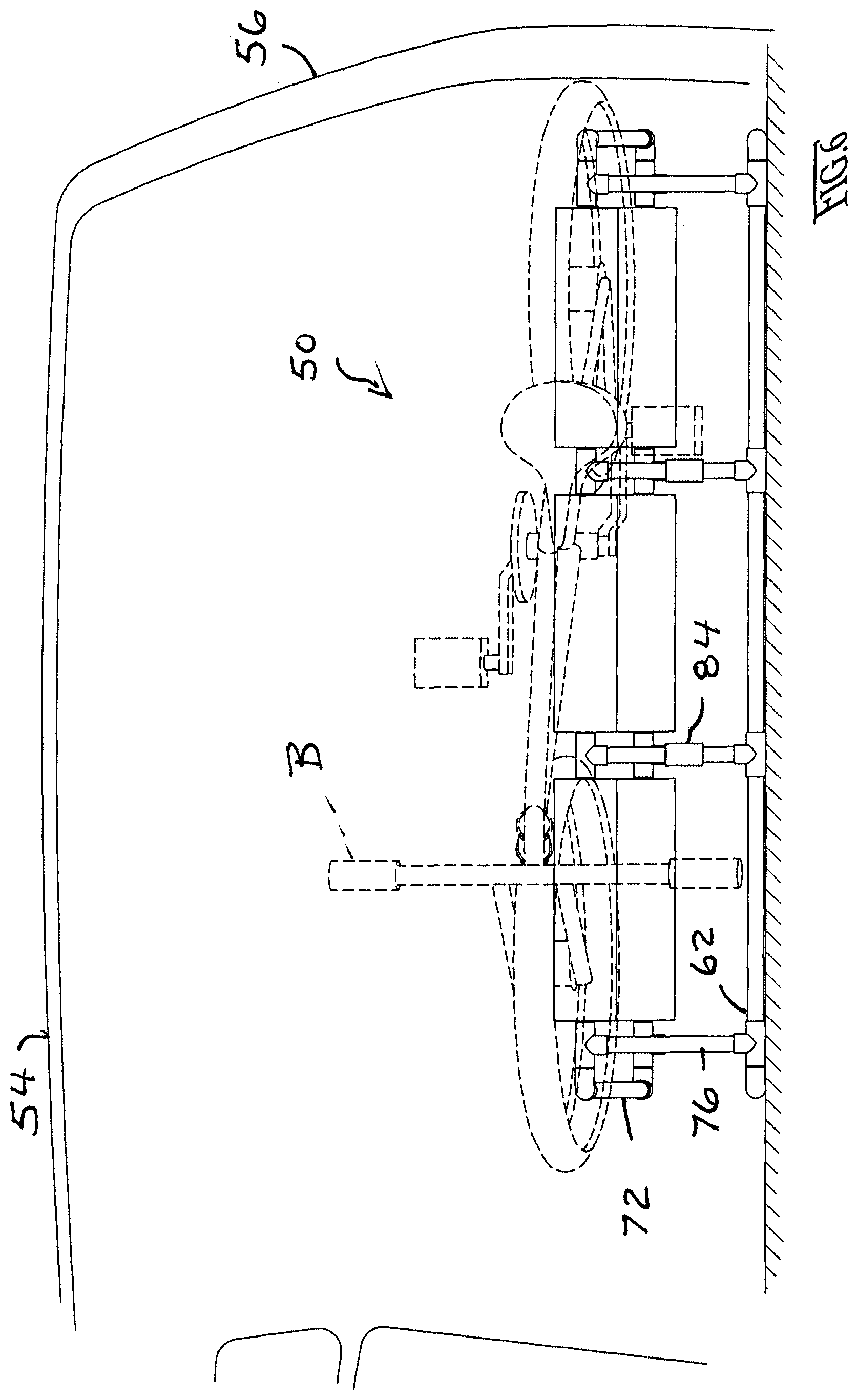 Patent US12403969 Figure 5 – Frame rack for hanging bicycle storage and stretcher-manner of loading/unloading and bicycle ferrying in vehicles, especially through upward swinging rear doors