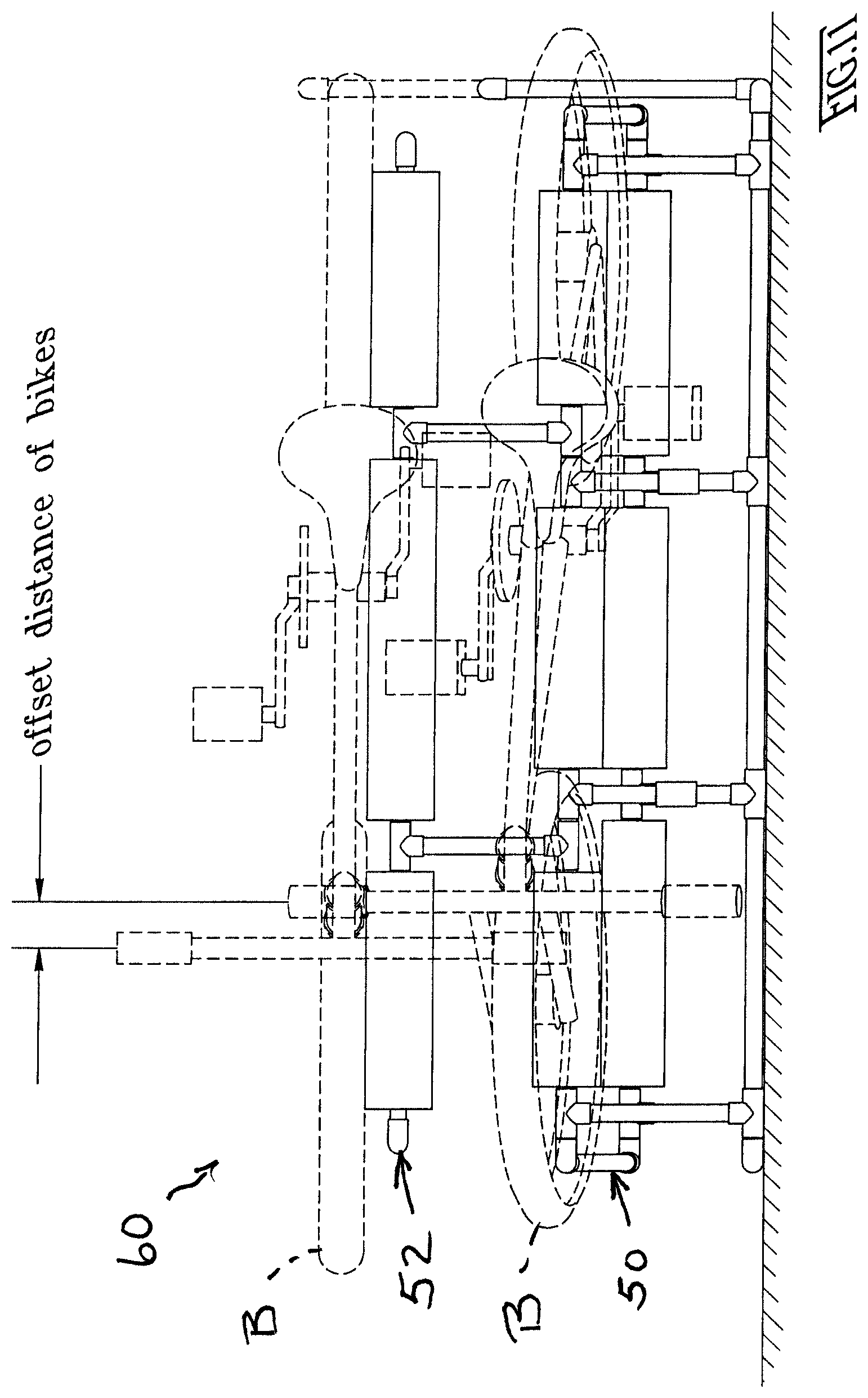 Patent US12403969 Figure 10 – Frame rack for hanging bicycle storage and stretcher-manner of loading/unloading and bicycle ferrying in vehicles, especially through upward swinging rear doors