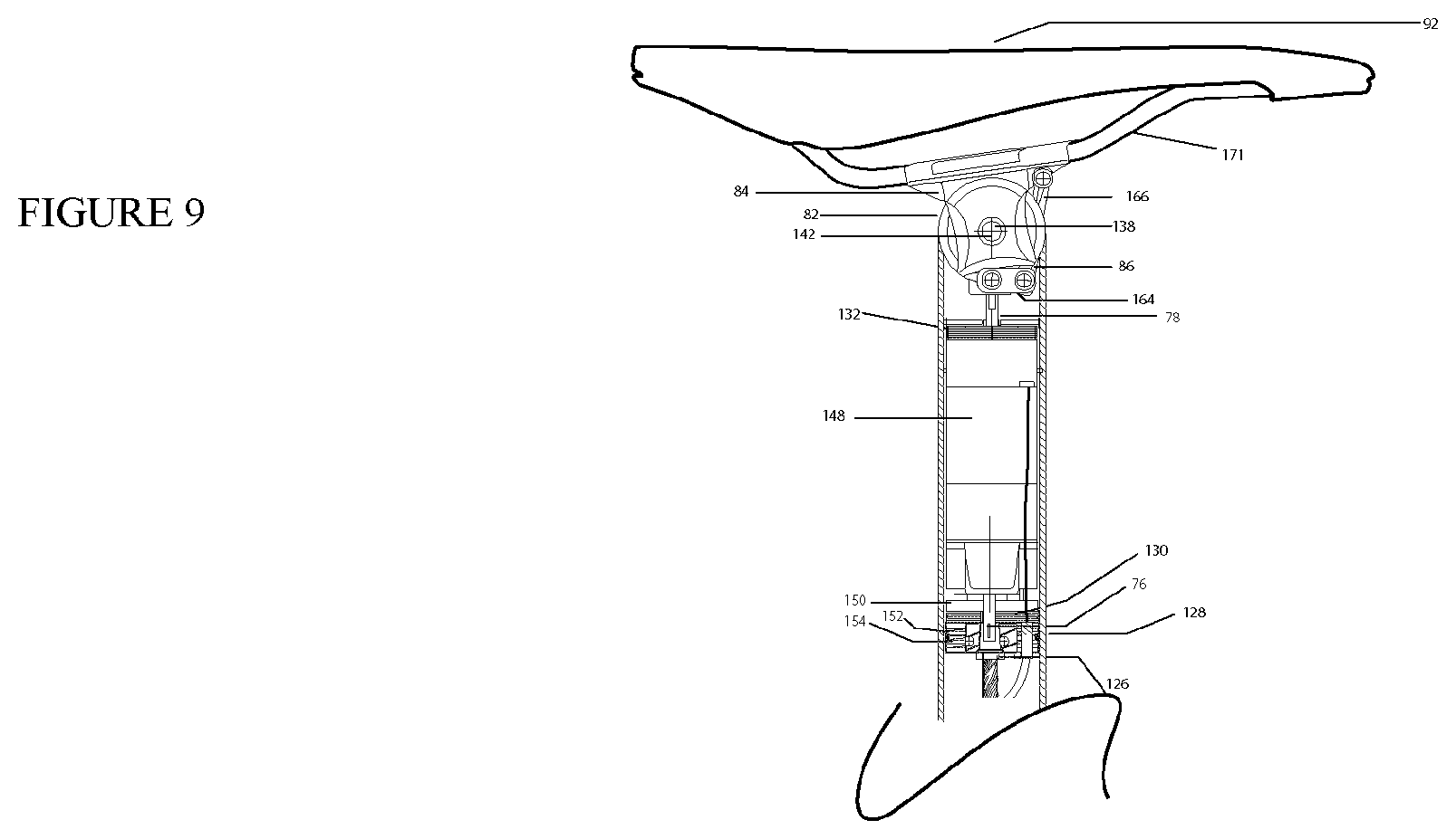 Patent US12403970 Figure 9 – Device for adjusting a seat position of a bicycle seat