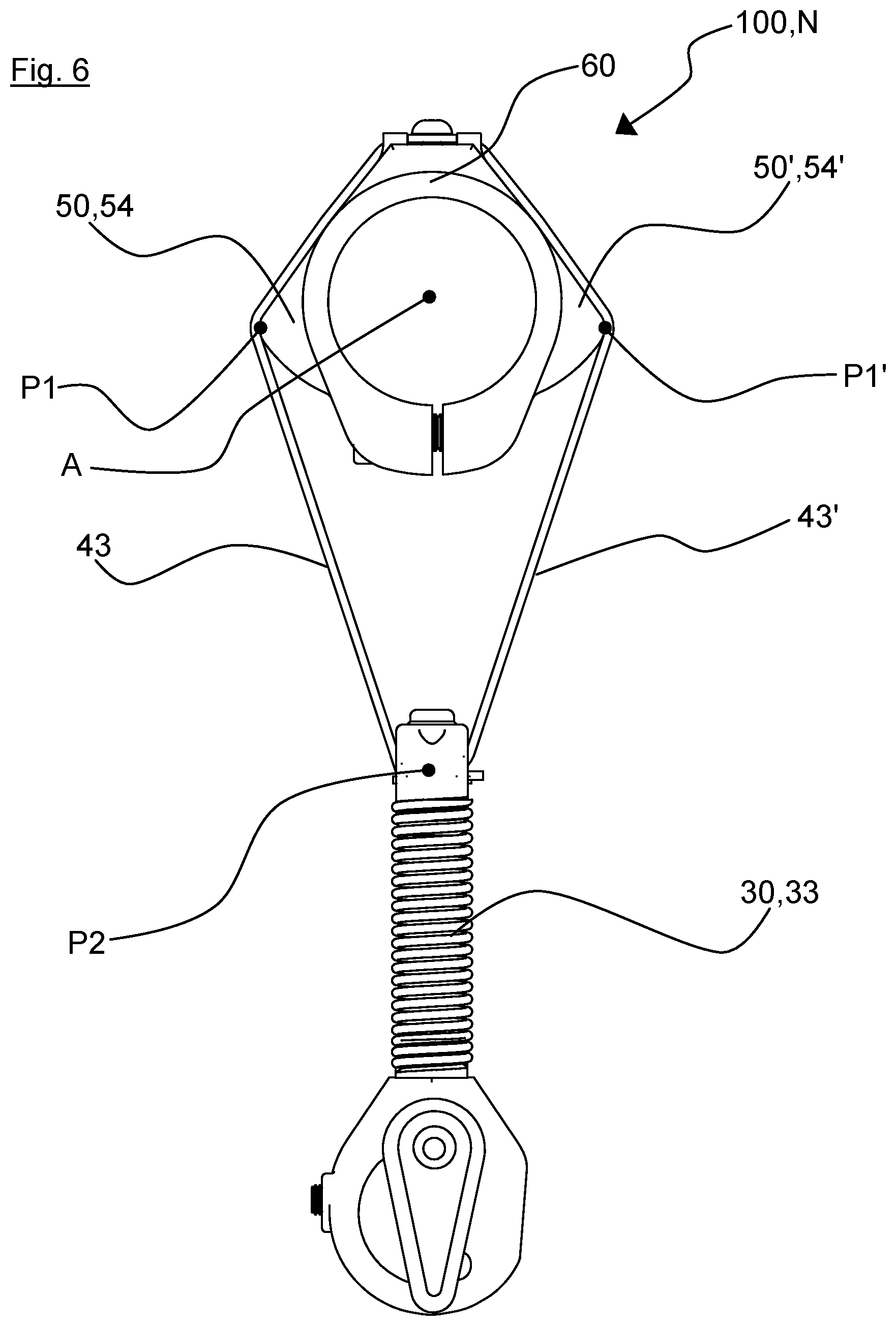 Patent US12403977 Figure 7 – Apparatus for providing a restoring moment for a two-wheeler steering mechanism