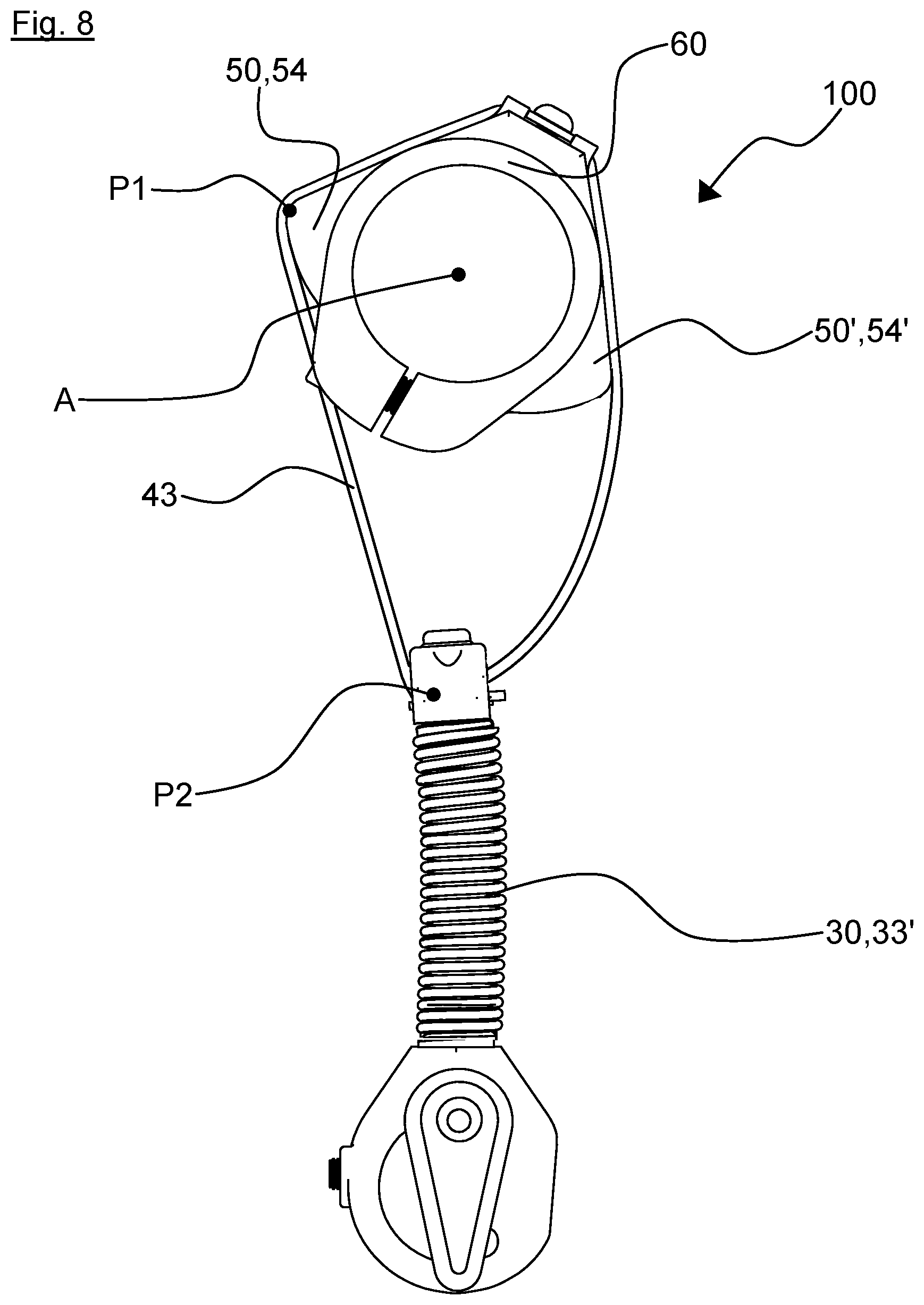 Patent US12403977 Figure 9 – Apparatus for providing a restoring moment for a two-wheeler steering mechanism