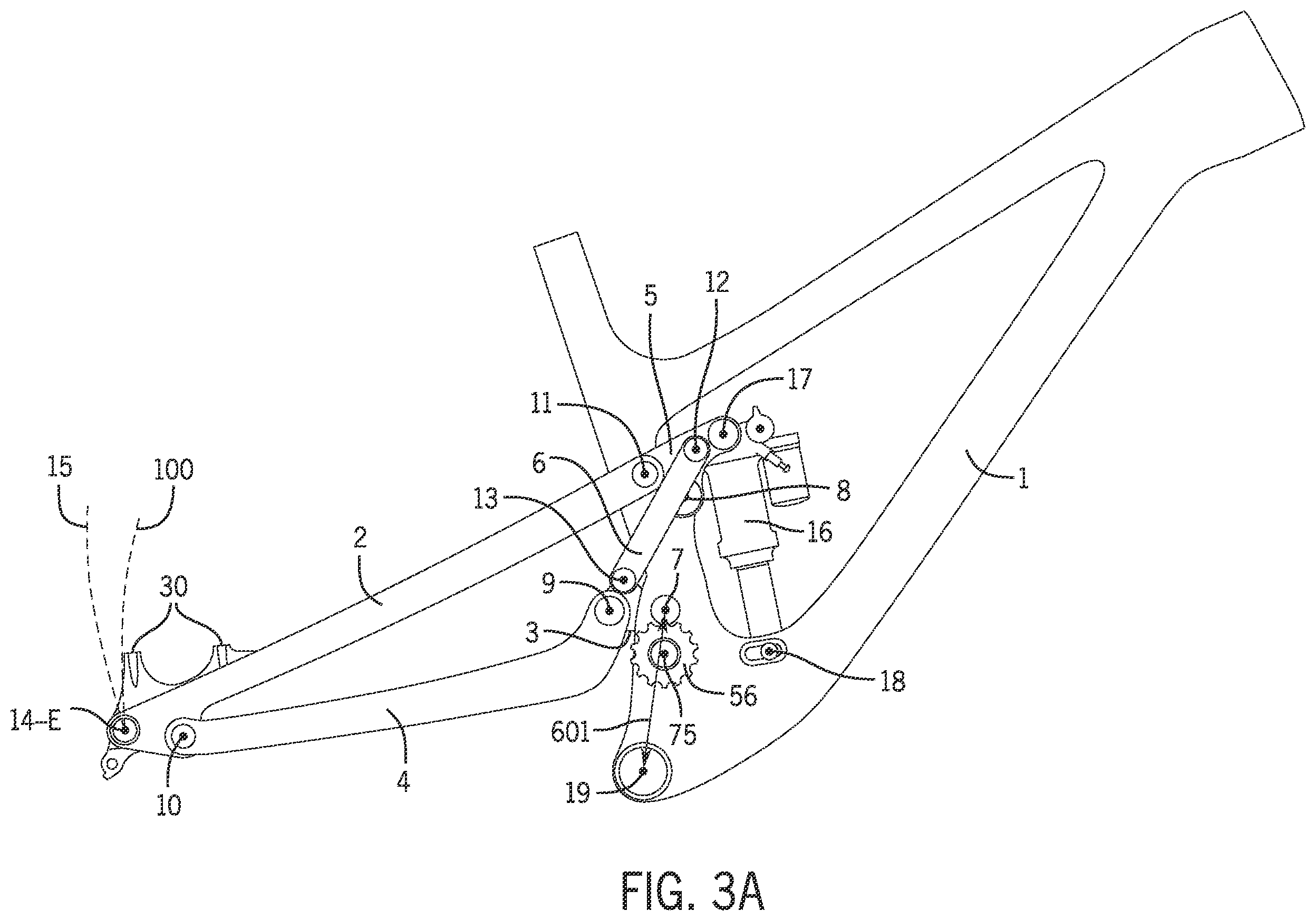 Patent US12403979 Figure 14 – 6-bar vehicle suspension linkage with drive train idler