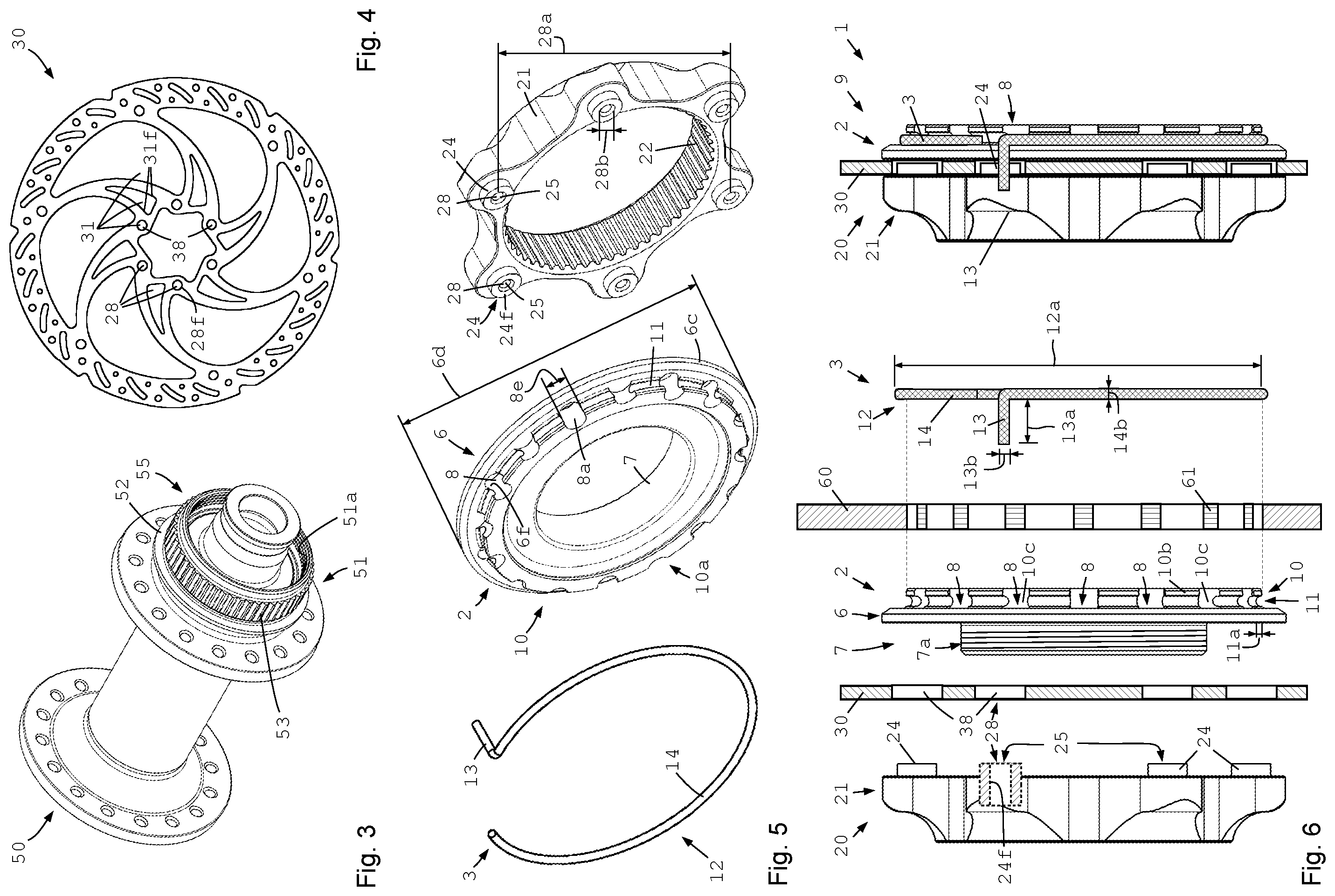 Patent US12403981 Figure 2 – Wheel component with a fixing ring for attaching a brake disk device to a bicycle hub