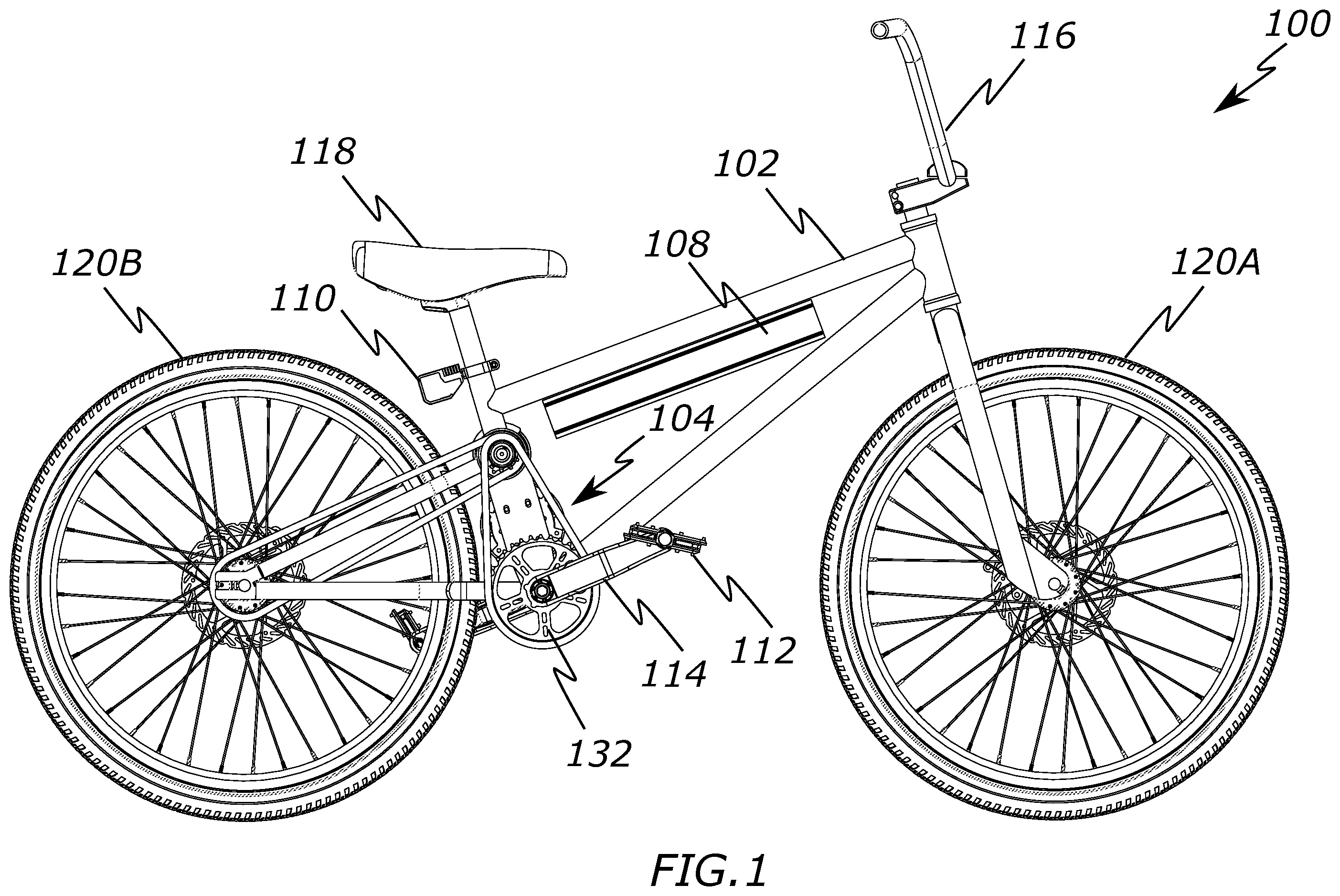 Patent US12403983 Figure 1 – High-drive electric bicycle