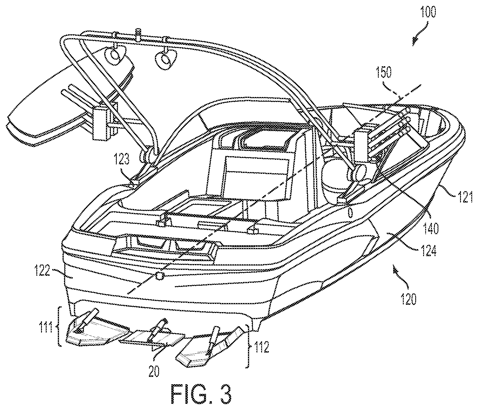 Patent US12403991 Figure 2 – Wake-modifying device for a boat