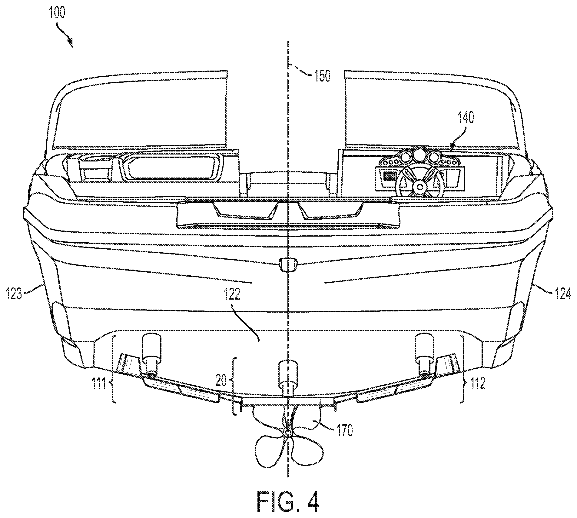 Patent US12403991 Figure 3 – Wake-modifying device for a boat