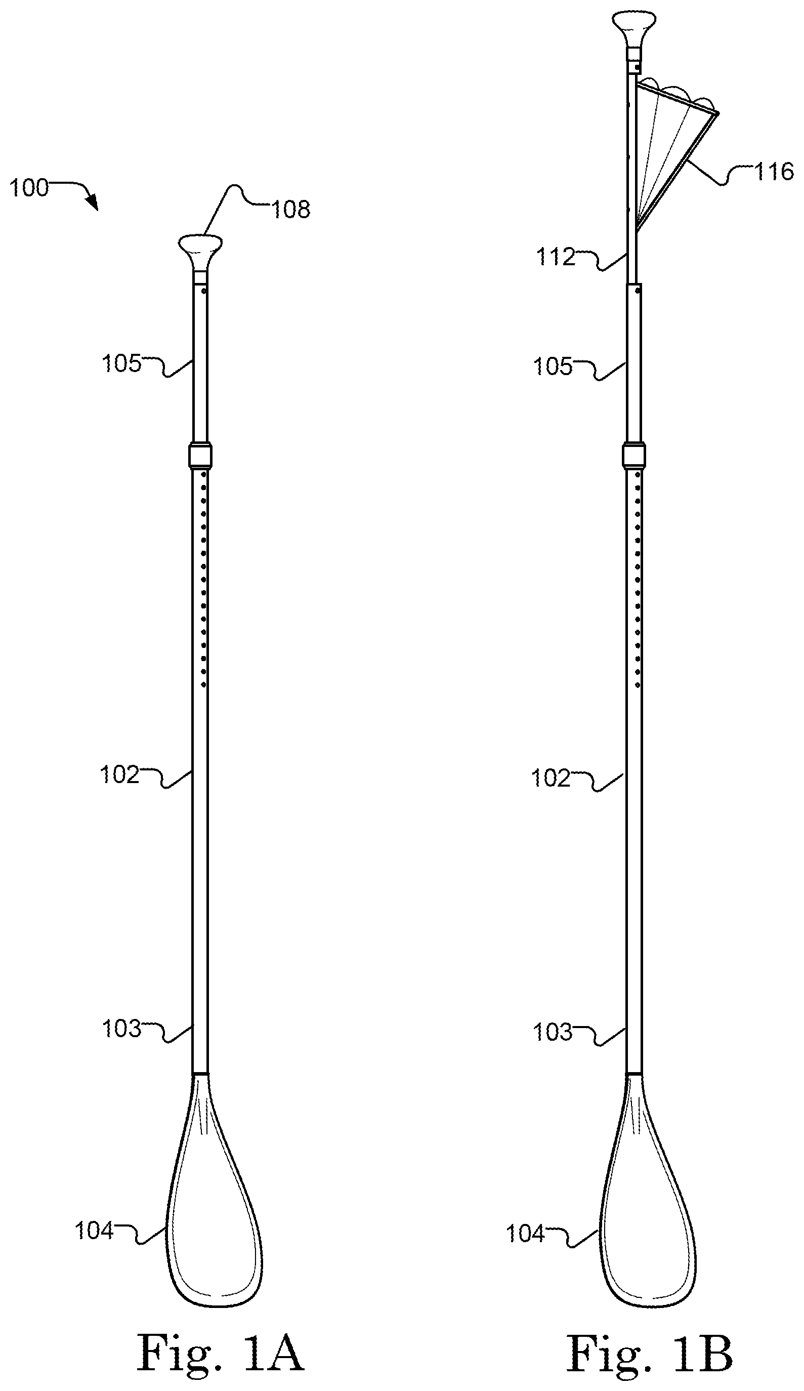 Patent US12403993 Figure 1 – Paddle with extendable second blade