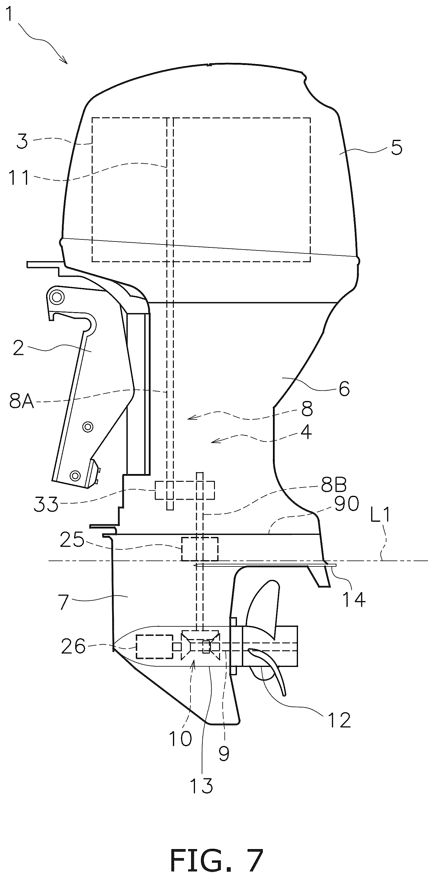 Patent US12403995 Figure 7 – Outboard motor