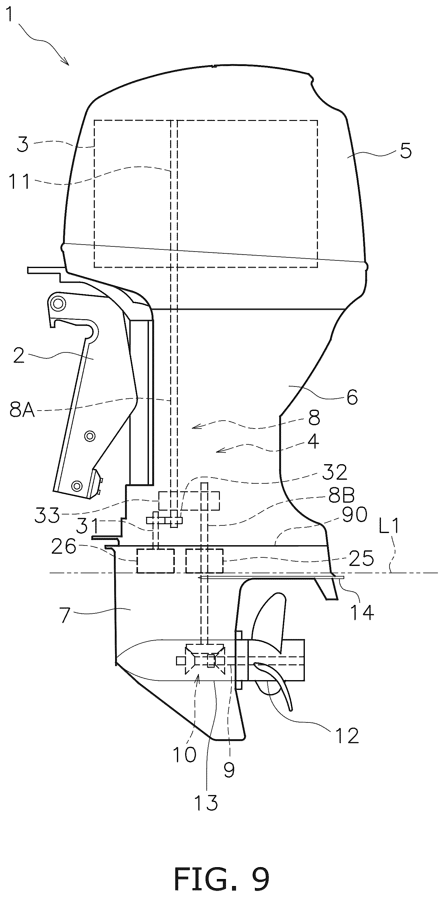 Patent US12403995 Figure 9 – Outboard motor
