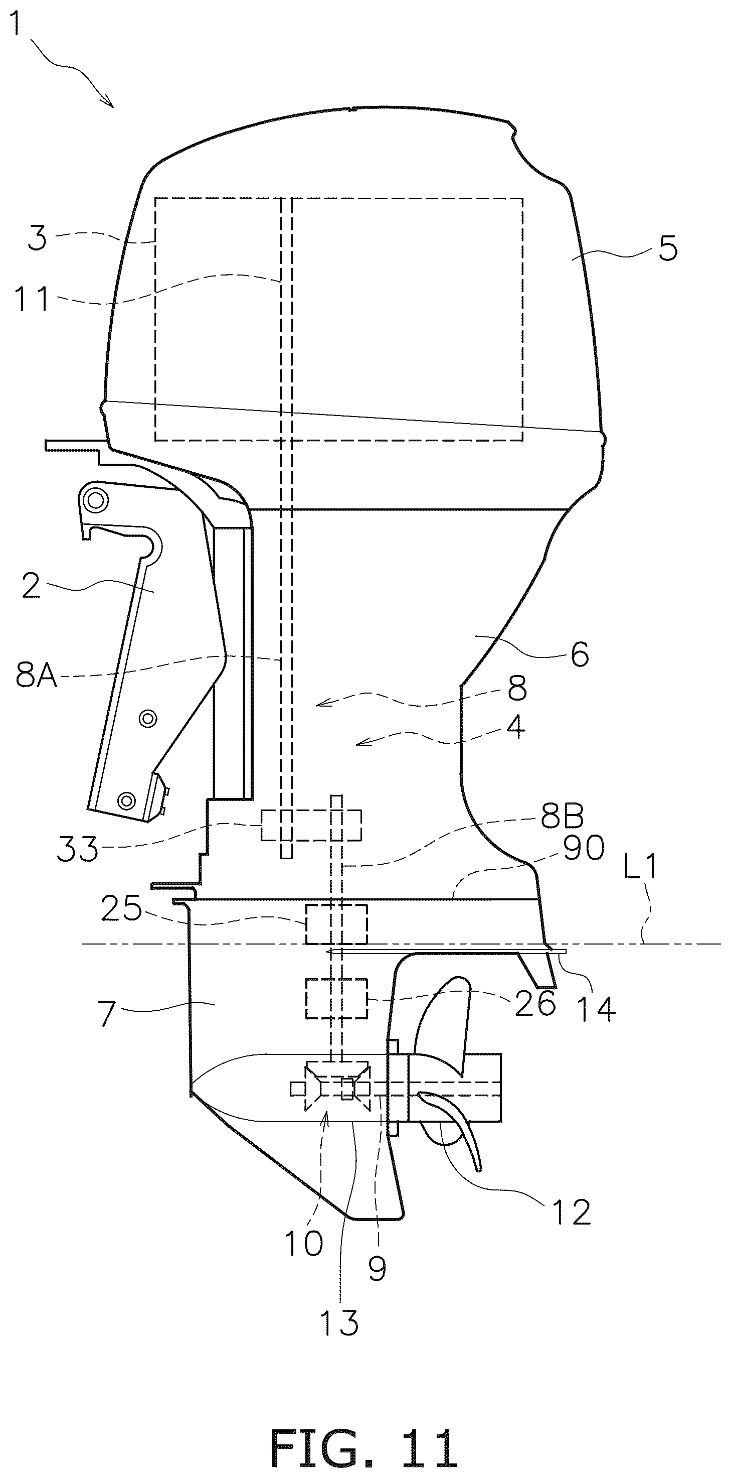 Patent US12403995 Figure 11 – Outboard motor