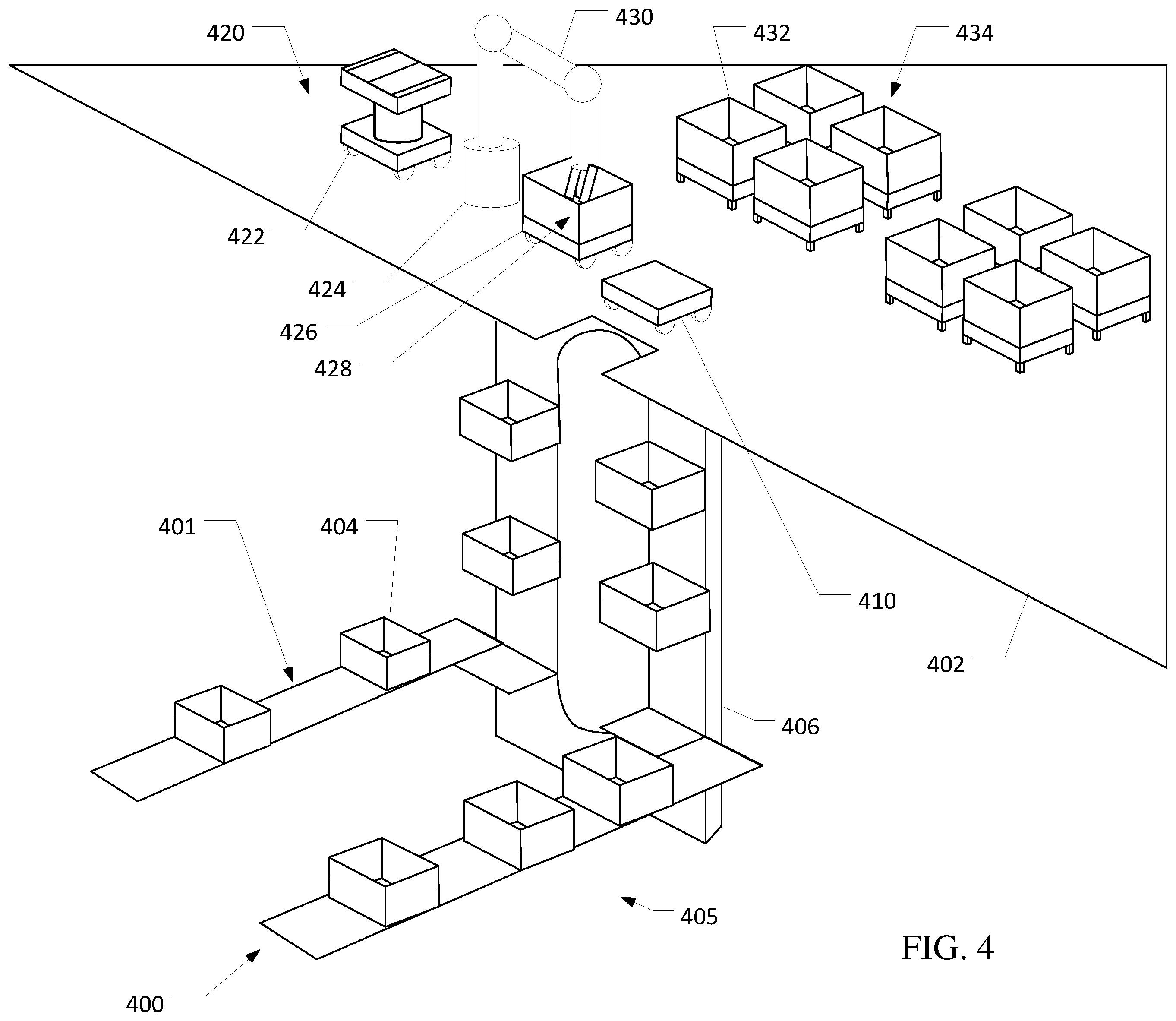 Patent US12410012 Figure 4 – Systems and methods for efficient package sorting for delivery