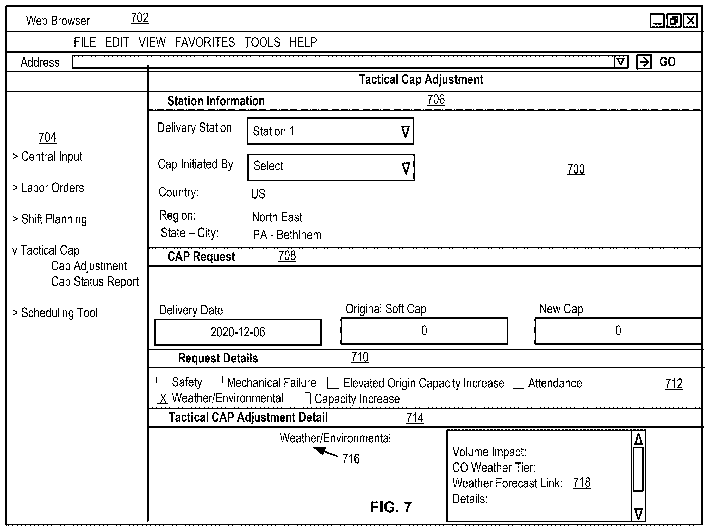 Patent US12410013 Figure 7 – Automated capacity recommendation engine for shipping networks