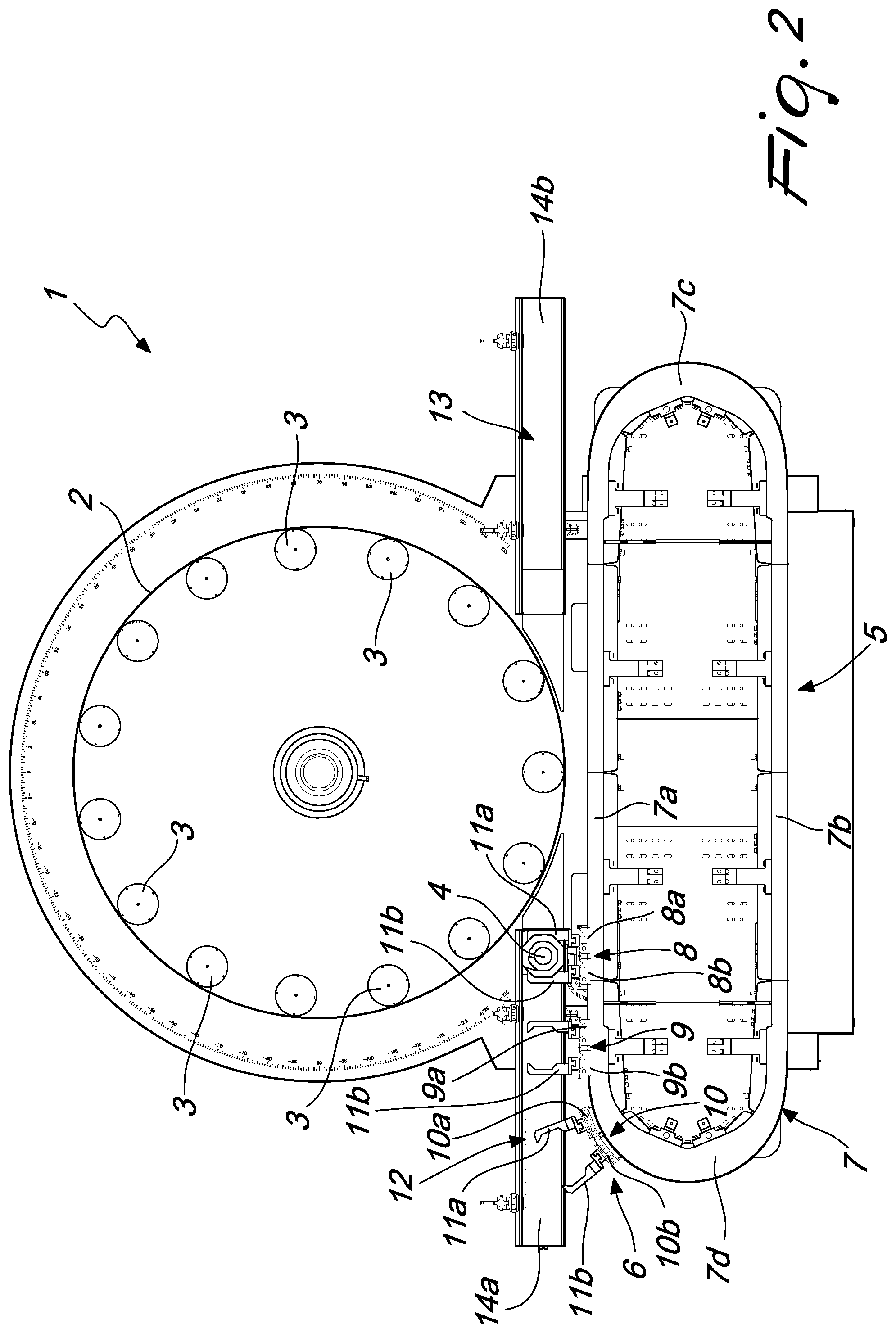 Patent US12410018 Figure 2 – Carousel machine for processing containers