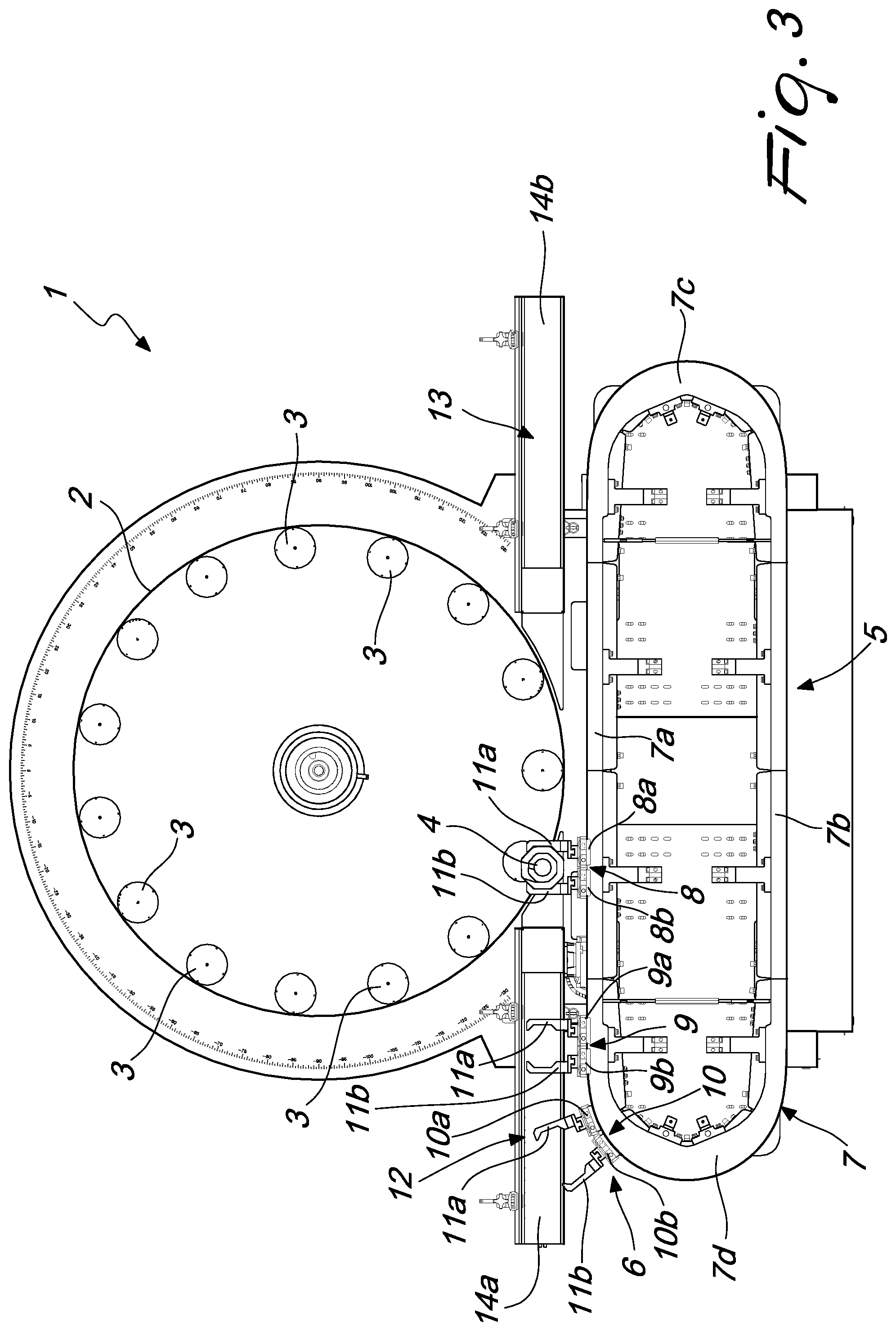 Patent US12410018 Figure 3 – Carousel machine for processing containers