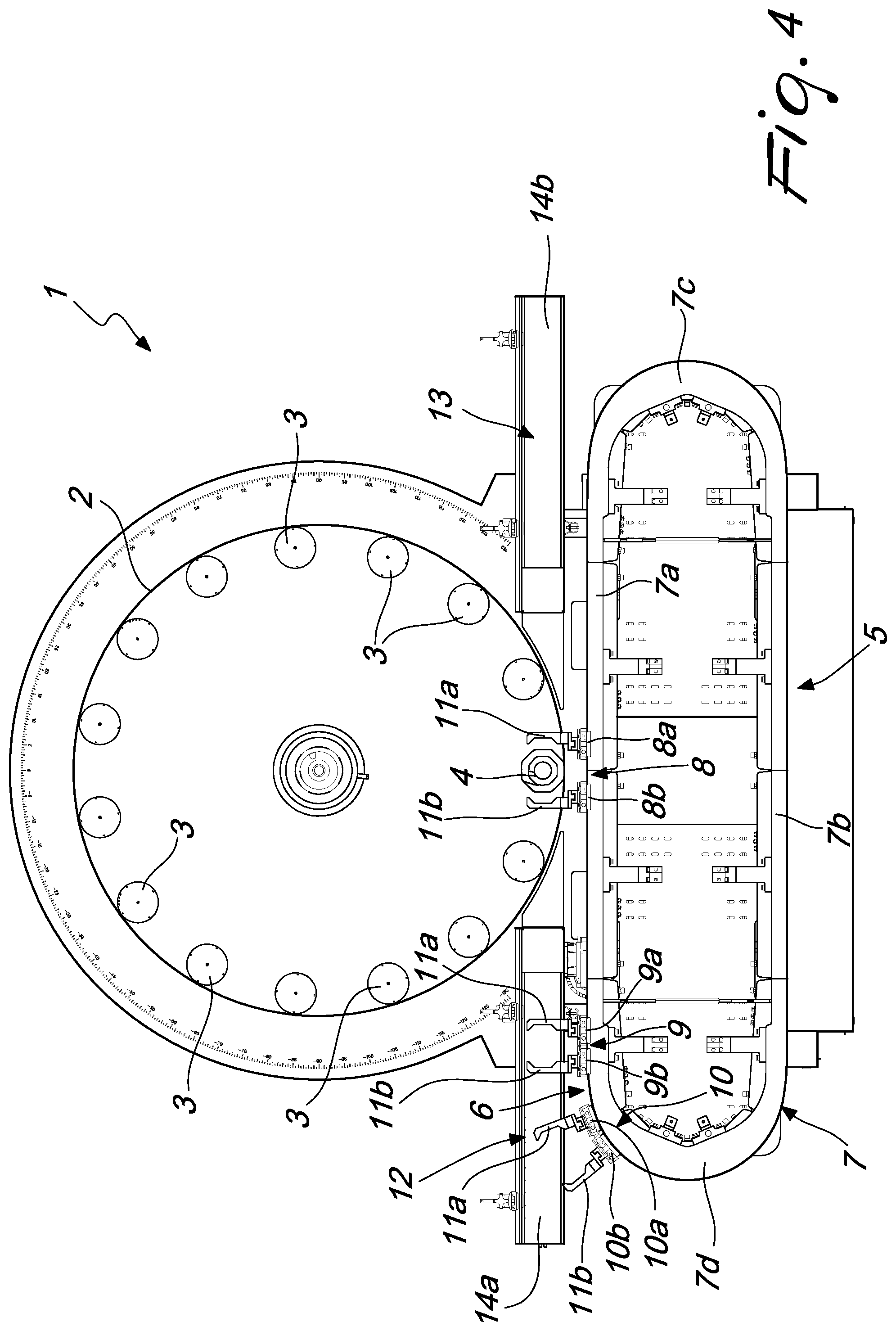 Patent US12410018 Figure 4 – Carousel machine for processing containers