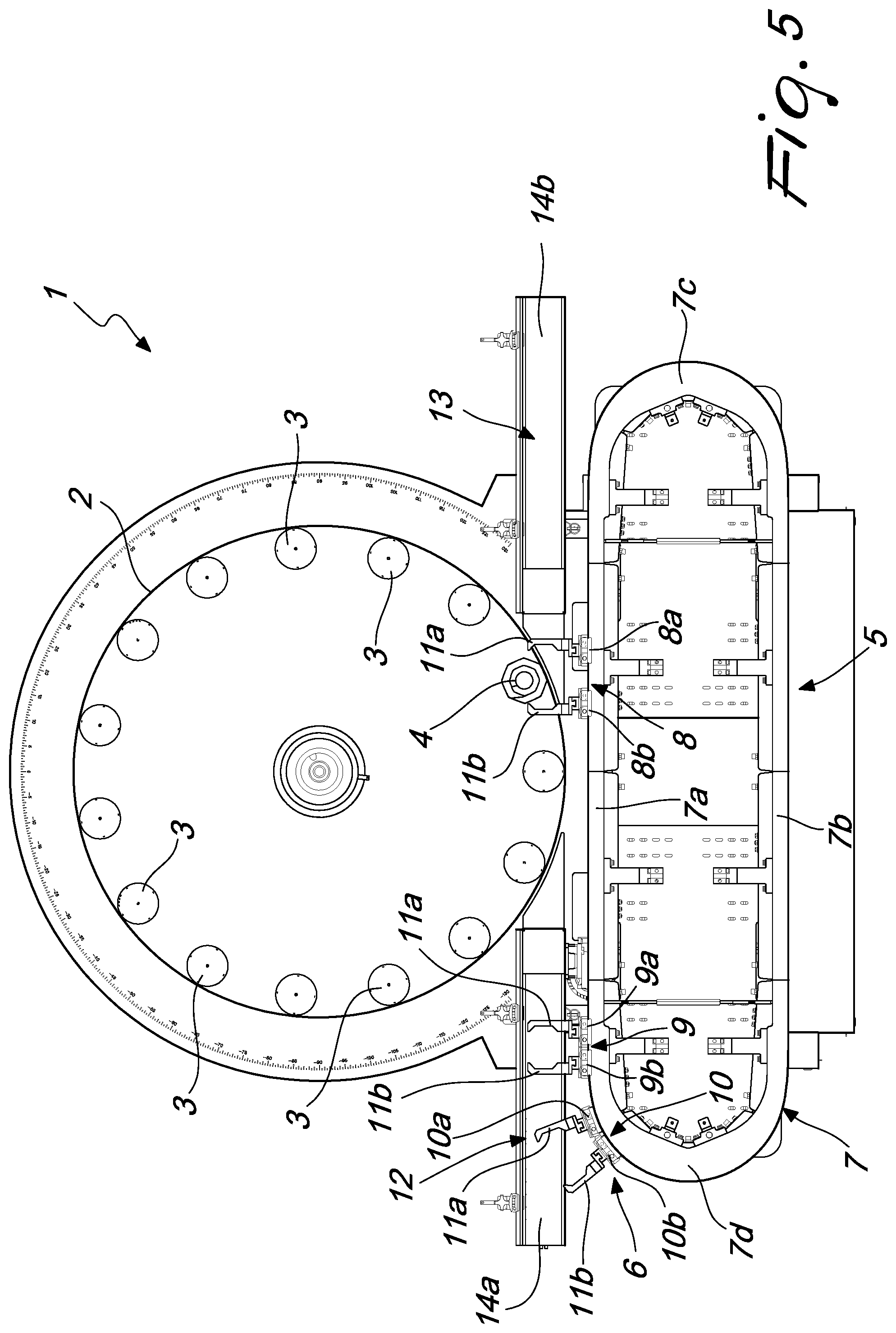 Patent US12410018 Figure 5 – Carousel machine for processing containers