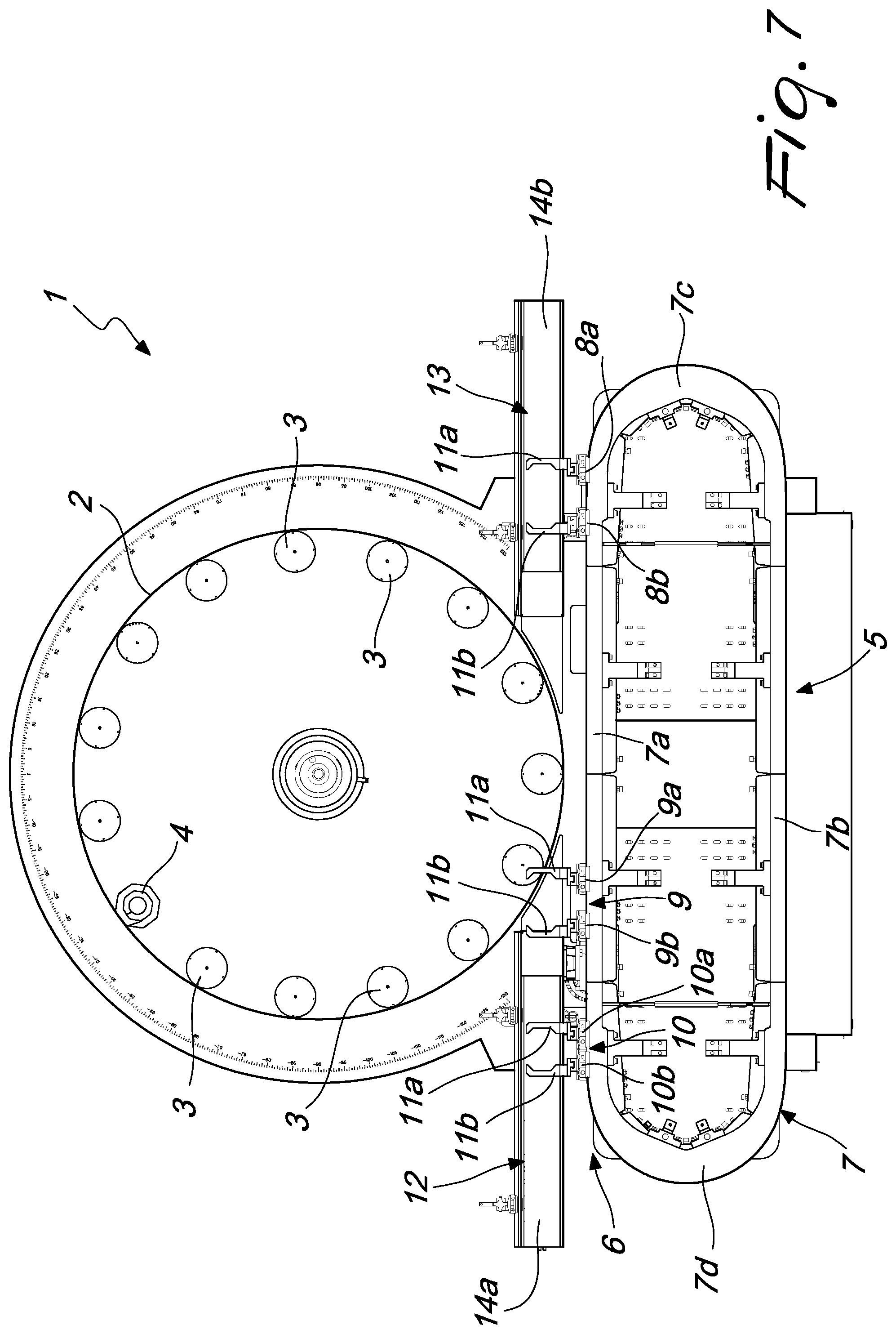 Patent US12410018 Figure 7 – Carousel machine for processing containers