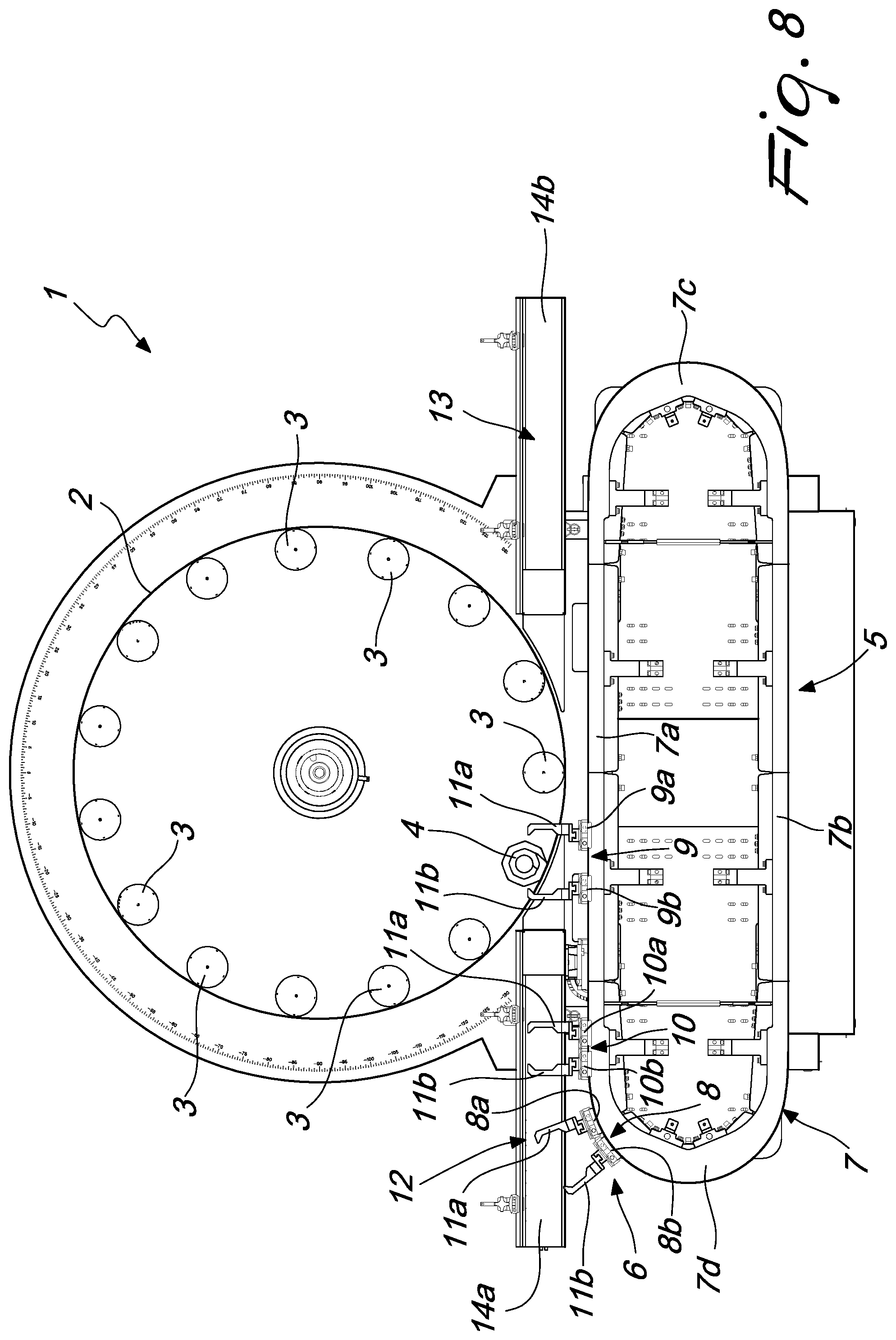 Patent US12410018 Figure 8 – Carousel machine for processing containers