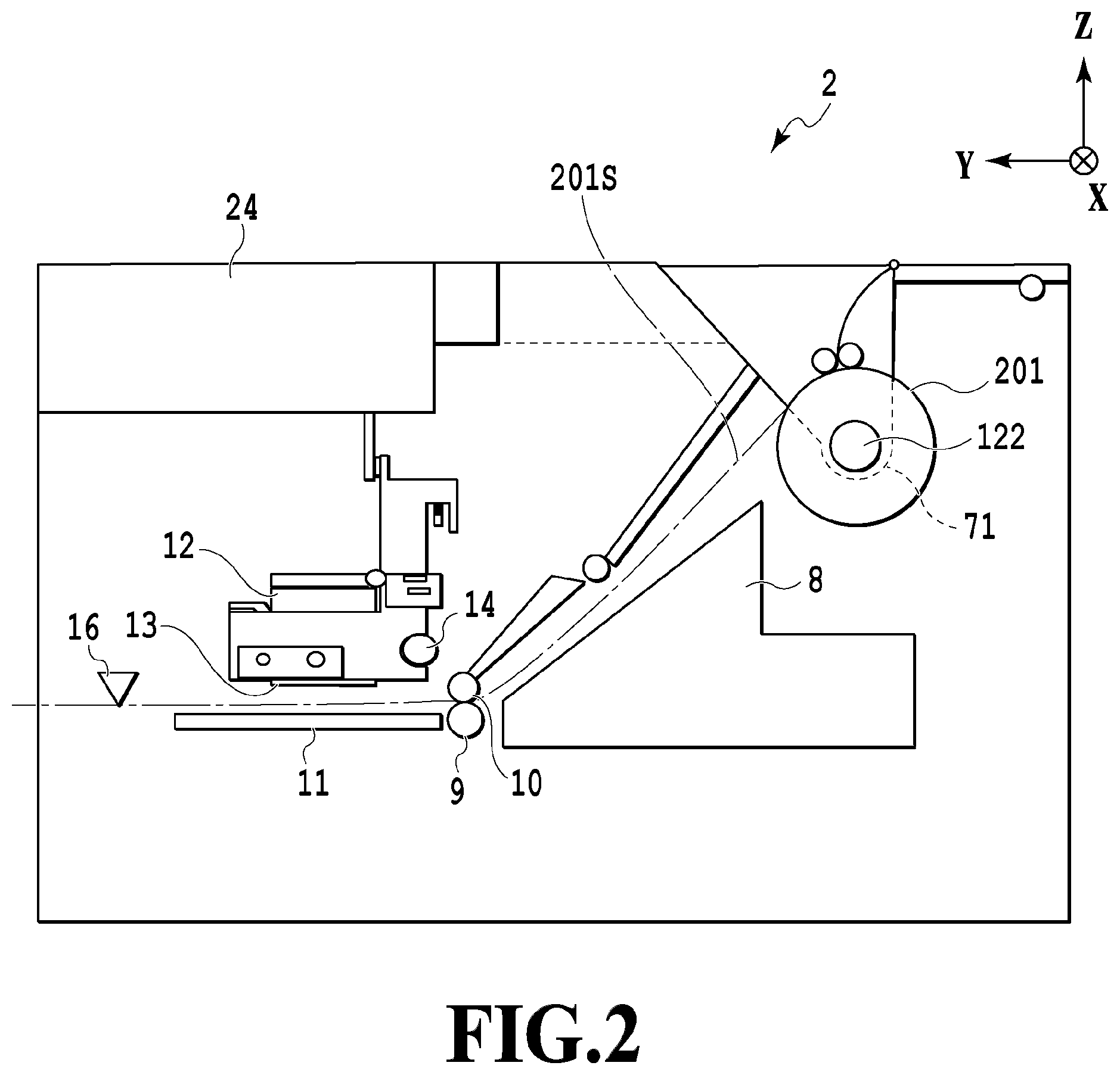 Patent US12410027 Figure 2 – Printing apparatus and roll holding device