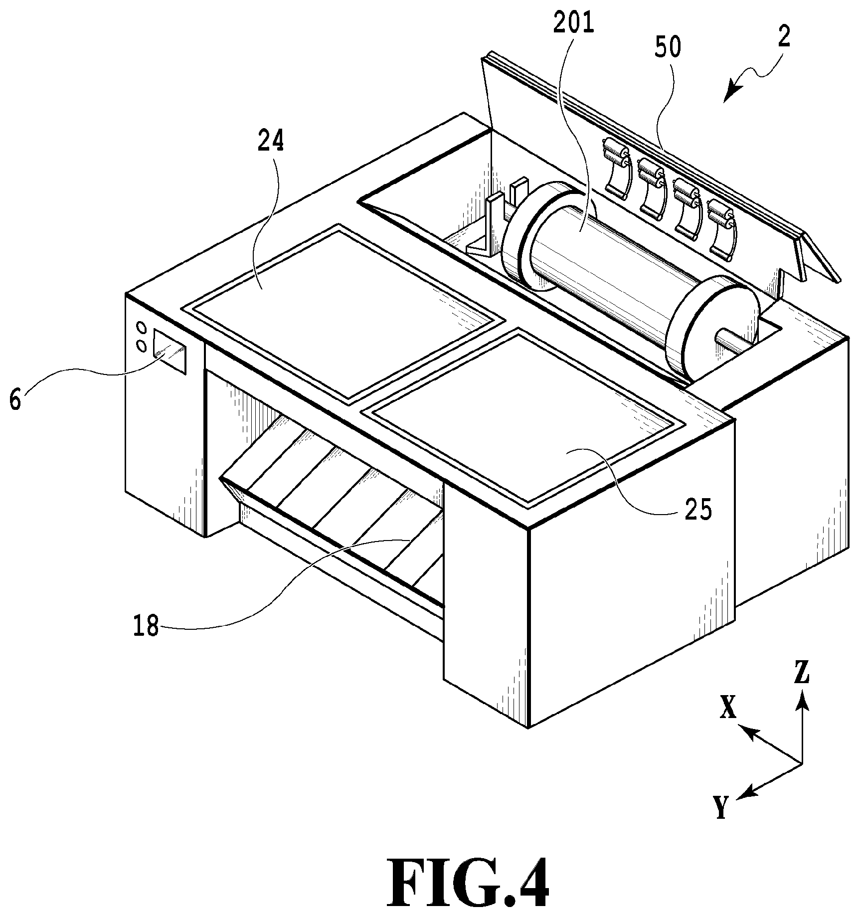 Patent US12410027 Figure 4 – Printing apparatus and roll holding device