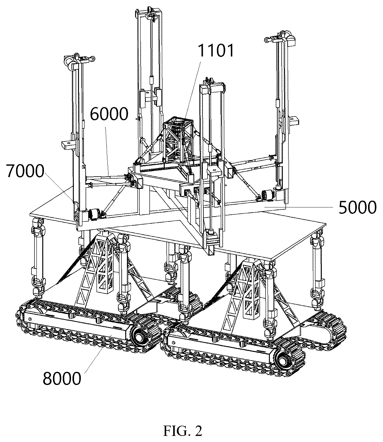 Patent US12410039 Figure 2 – Multi-tower linkage type aerial hoisting platform
