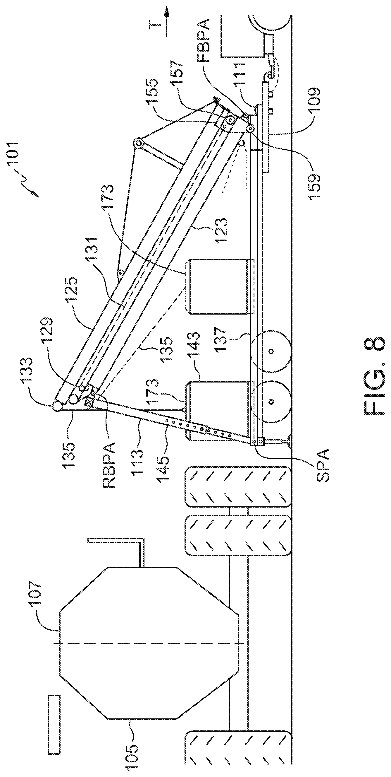 Patent US12410042 Figure 4 – Agricultural product lift for a transport vehicle