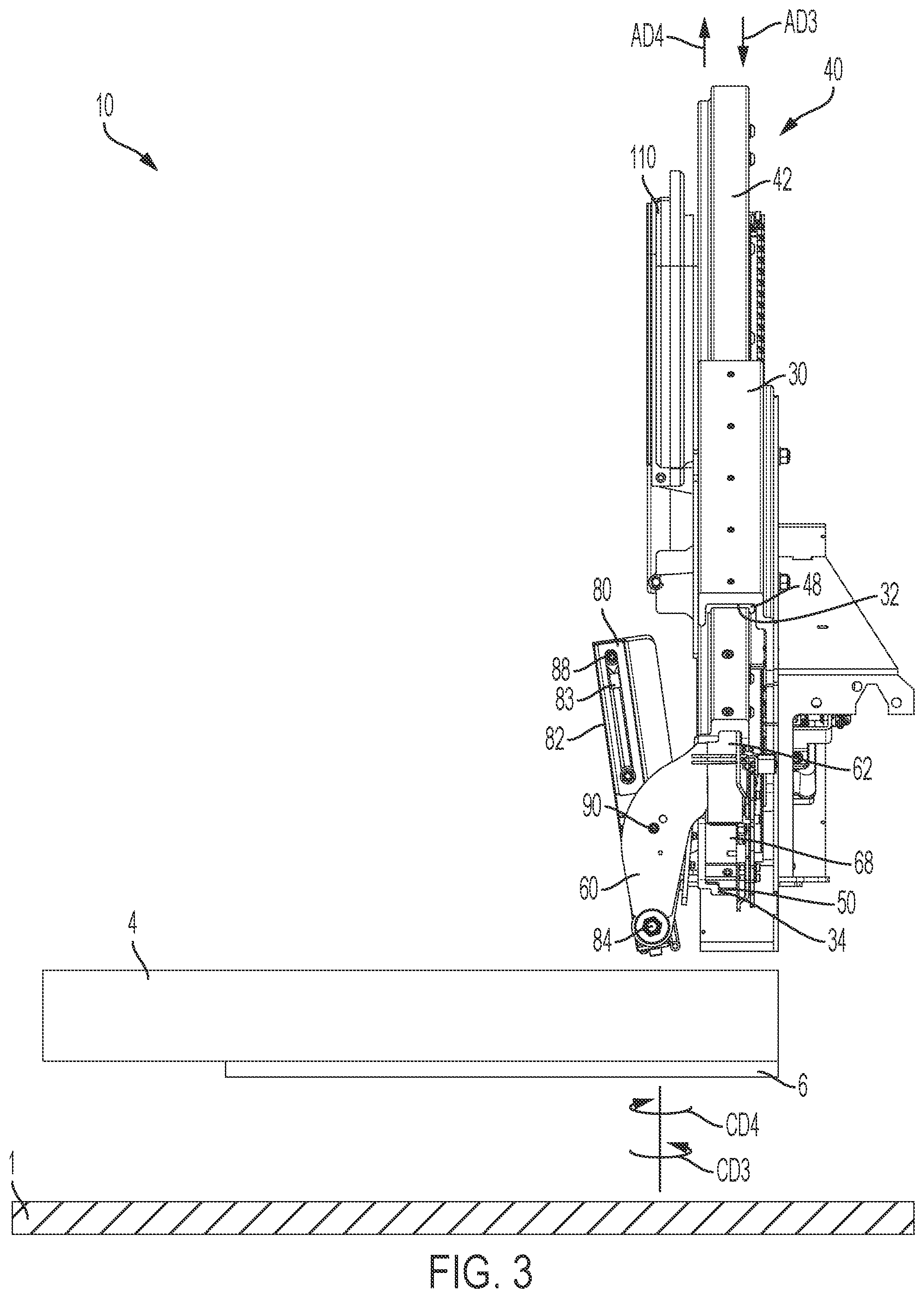 Patent US12410043 Figure 4 – Extendable platform lift assembly