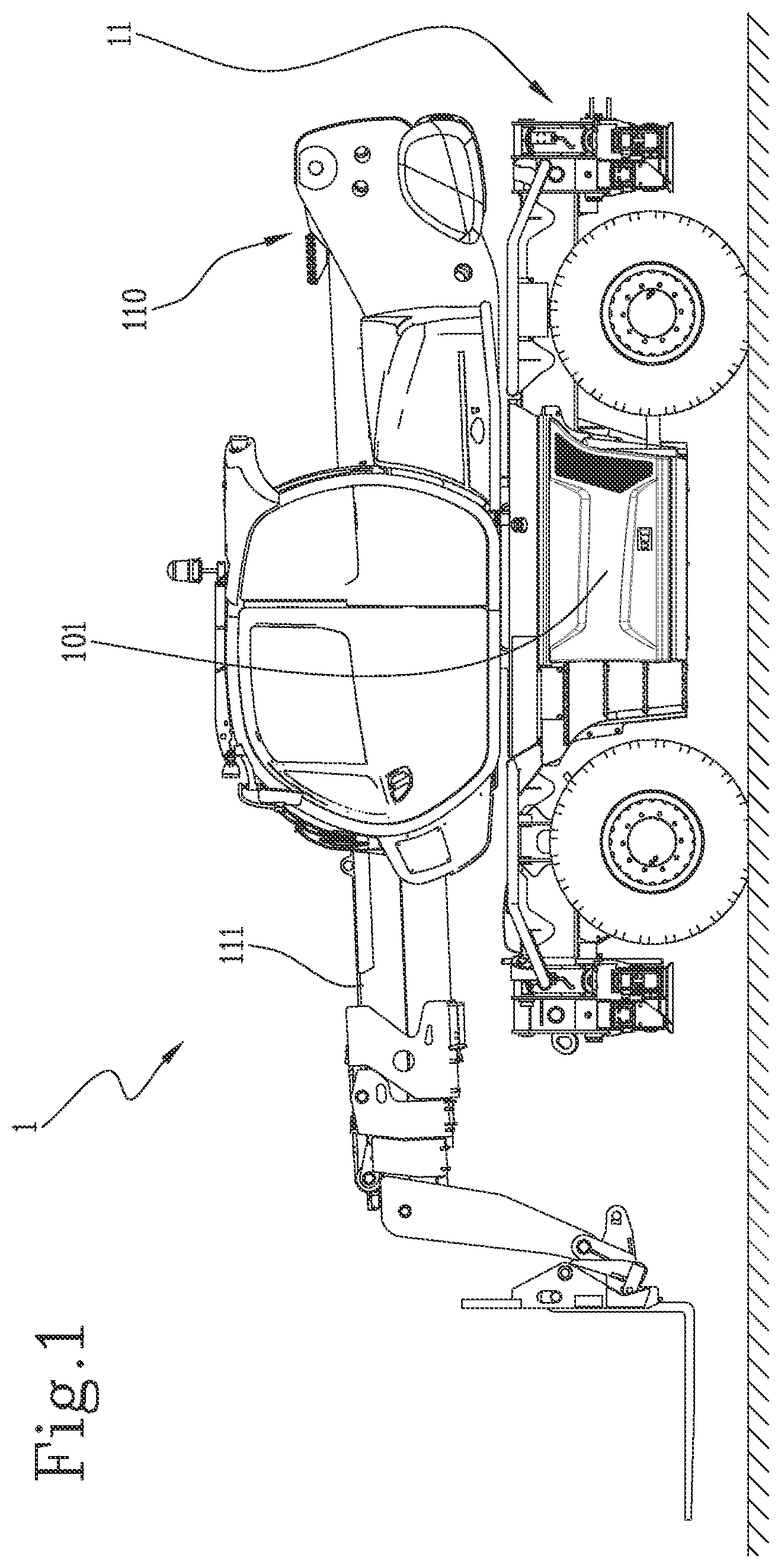 Patent US12410044 Figure 1 – Telehandler with convertible propulsion