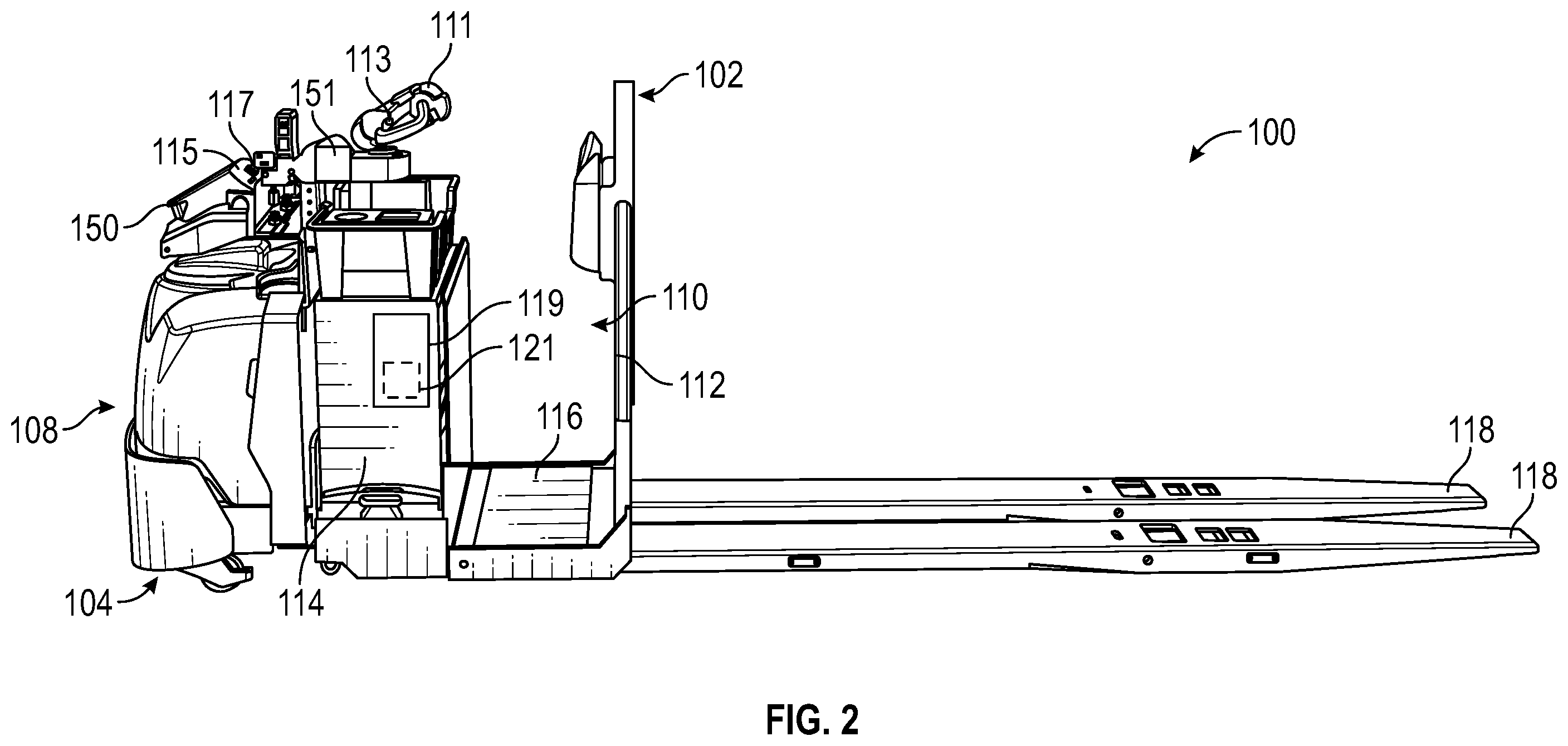 Patent US12410045 Figure 2 – Systems and methods for evaluation of vehicle parameters of a remotely controllable material handling vehicle