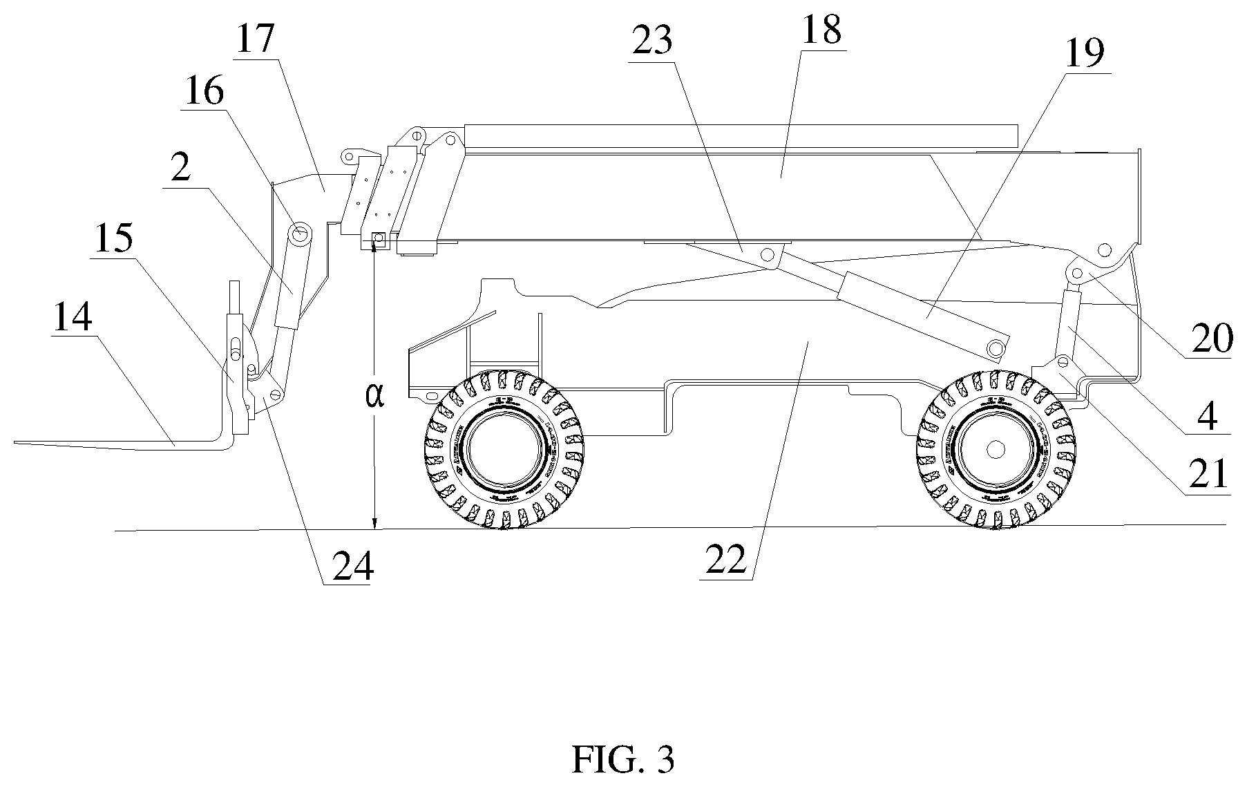 Patent US12410046 Figure 3 – Fork leveling system and method, and telescopic boom forklift