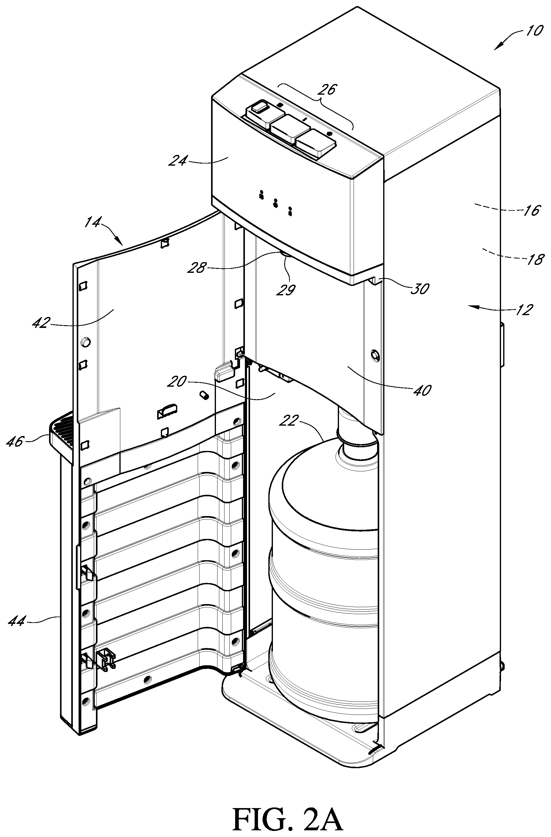 Patent US12410047 Figure 3 – Bottom load water dispenser with an elongated dispensing area