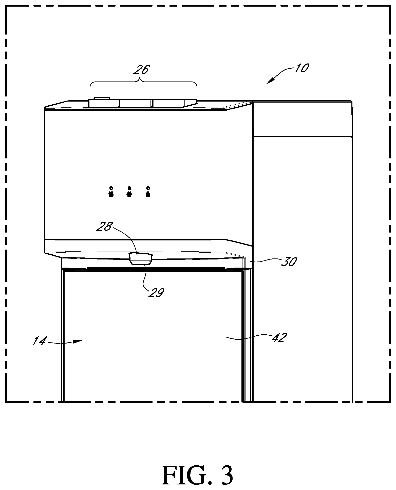 Patent US12410047 Figure 5 – Bottom load water dispenser with an elongated dispensing area