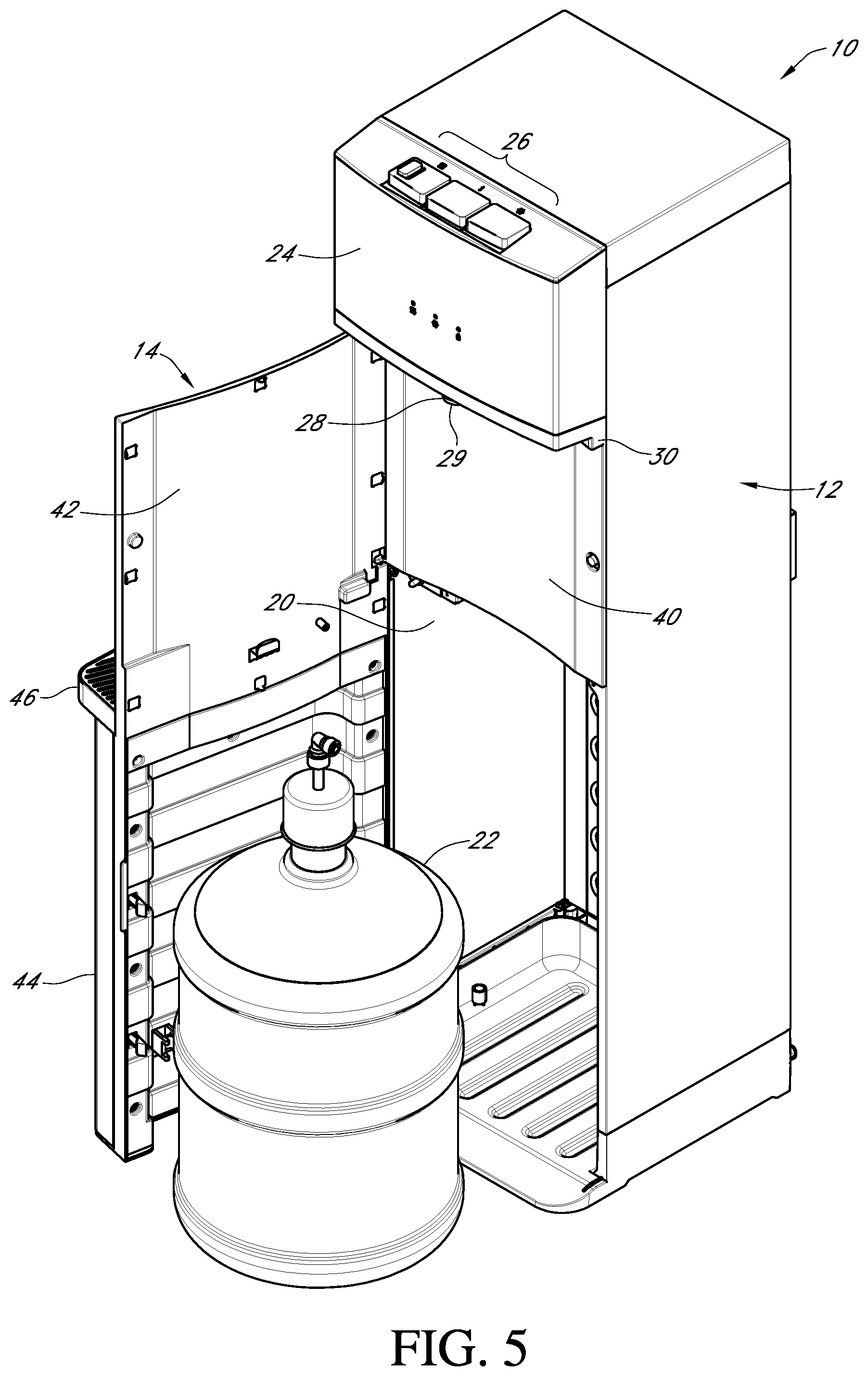 Patent US12410047 Figure 7 – Bottom load water dispenser with an elongated dispensing area