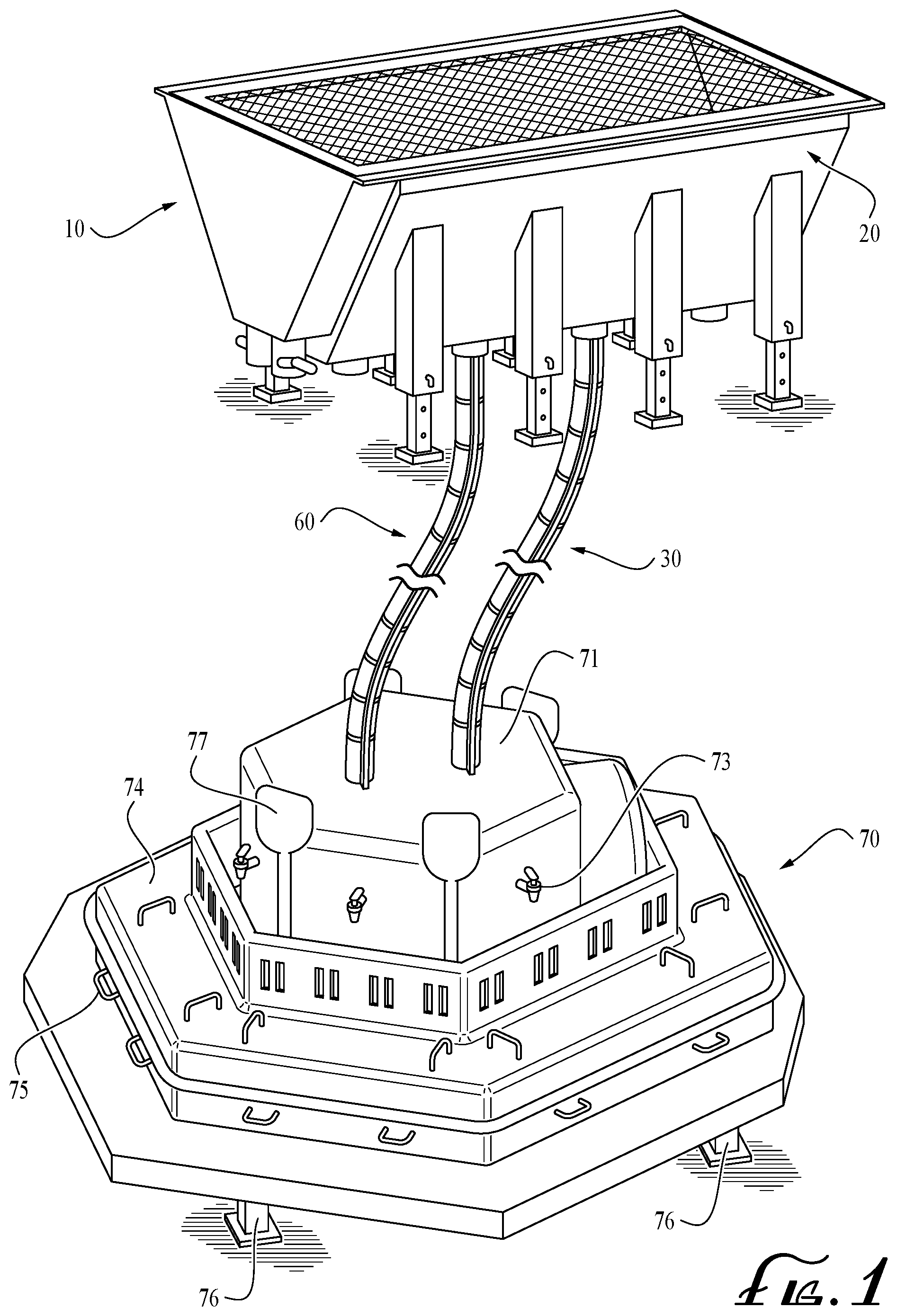 Patent US12410074 Figure 1 – Rain water collection, filtration, and life boat system