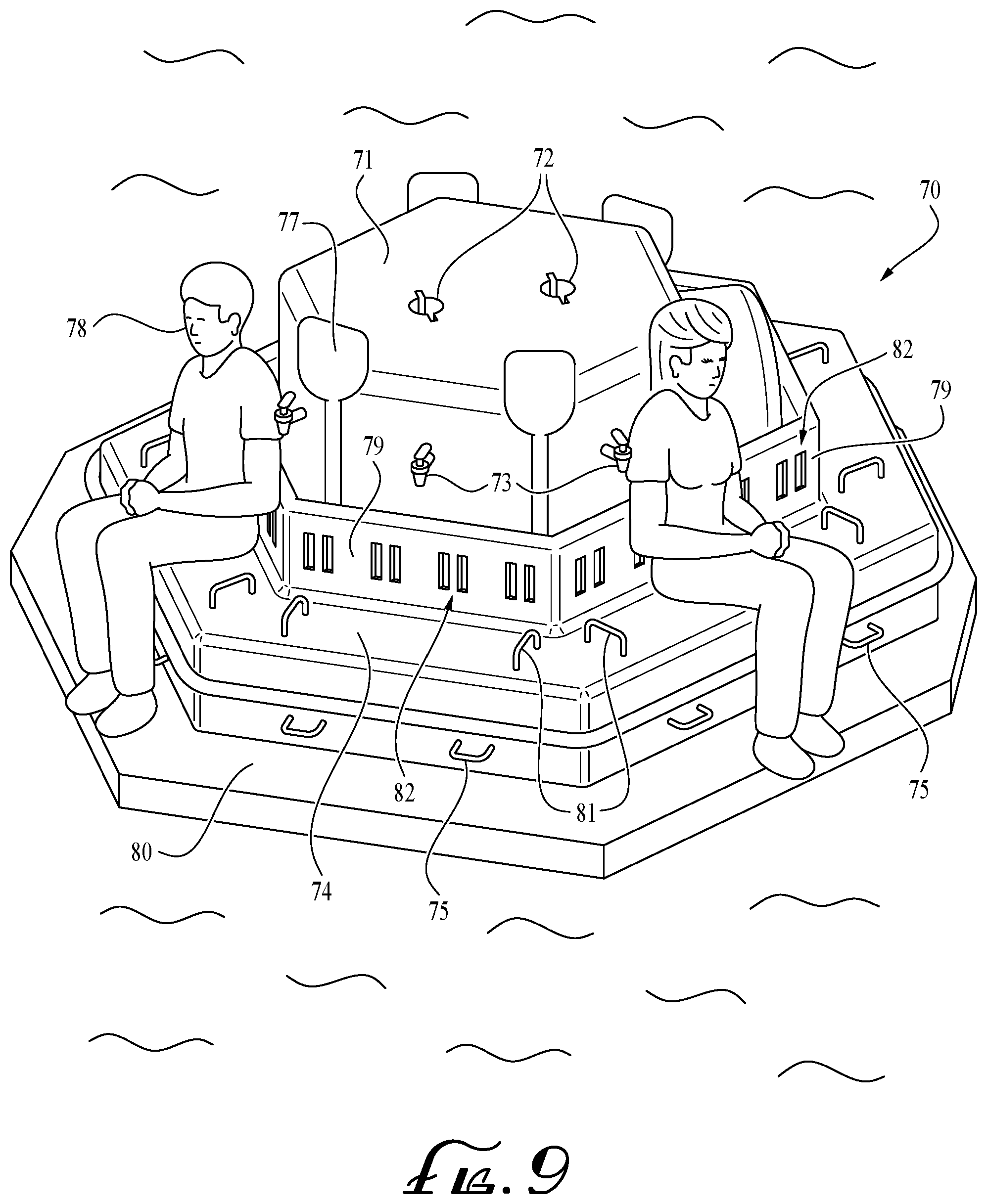 Patent US12410074 Figure 5 – Rain water collection, filtration, and life boat system