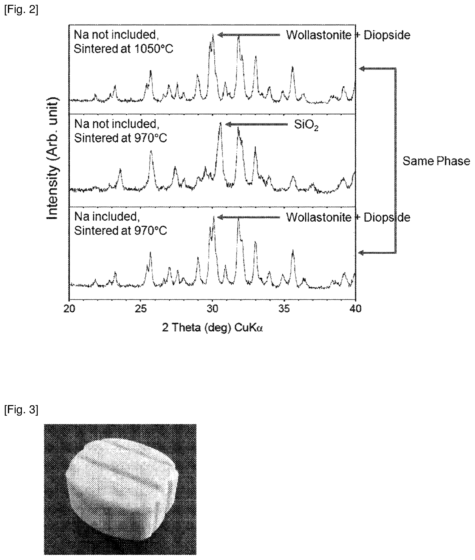 Patent US12410091 Figure 2 – Bioactive crystallized glass ceramic comprising wollastonite, hydroxyapatite and diopside, and use thereof