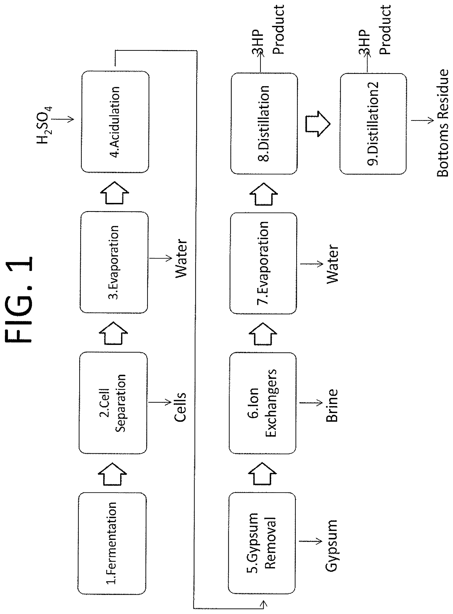 Patent US12410115 Figure 1 – Recovery of 3-hydroxypropionic acid