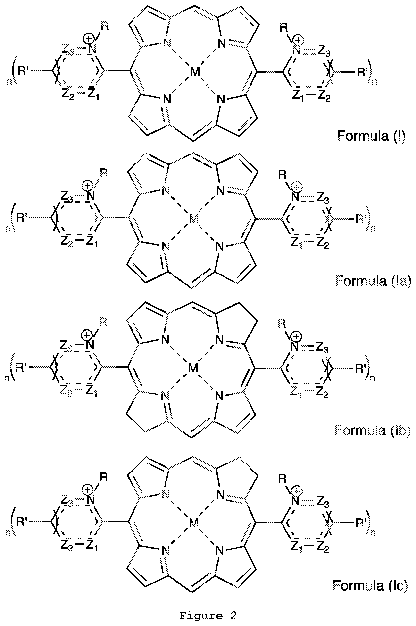 Patent US12410178 Figure 2 – Small cationic ortho-5,15-di-heteroaryl-porphyrin derivatives and their applications in photoinactivation of microorganisms