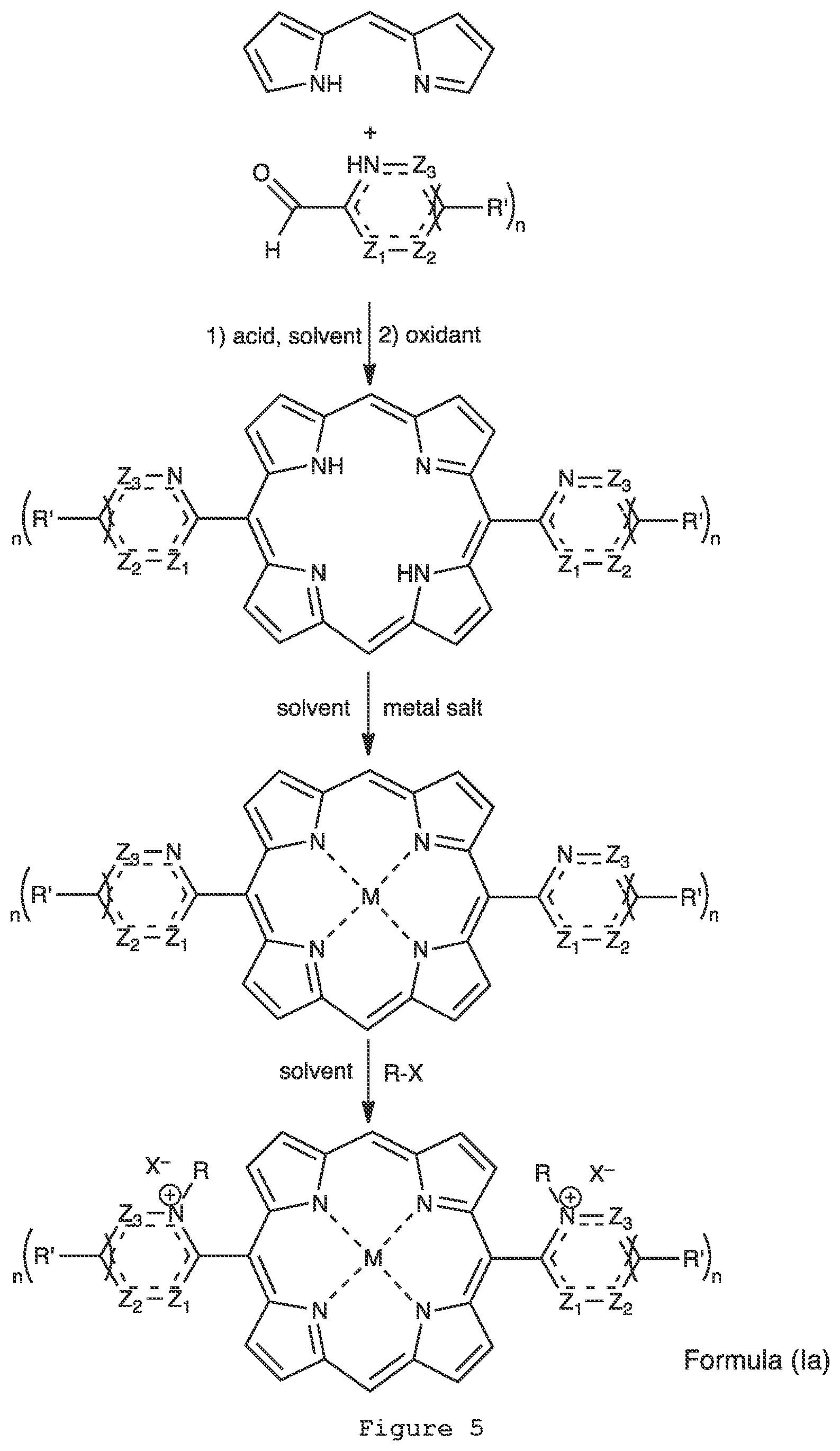 Patent US12410178 Figure 5 – Small cationic ortho-5,15-di-heteroaryl-porphyrin derivatives and their applications in photoinactivation of microorganisms