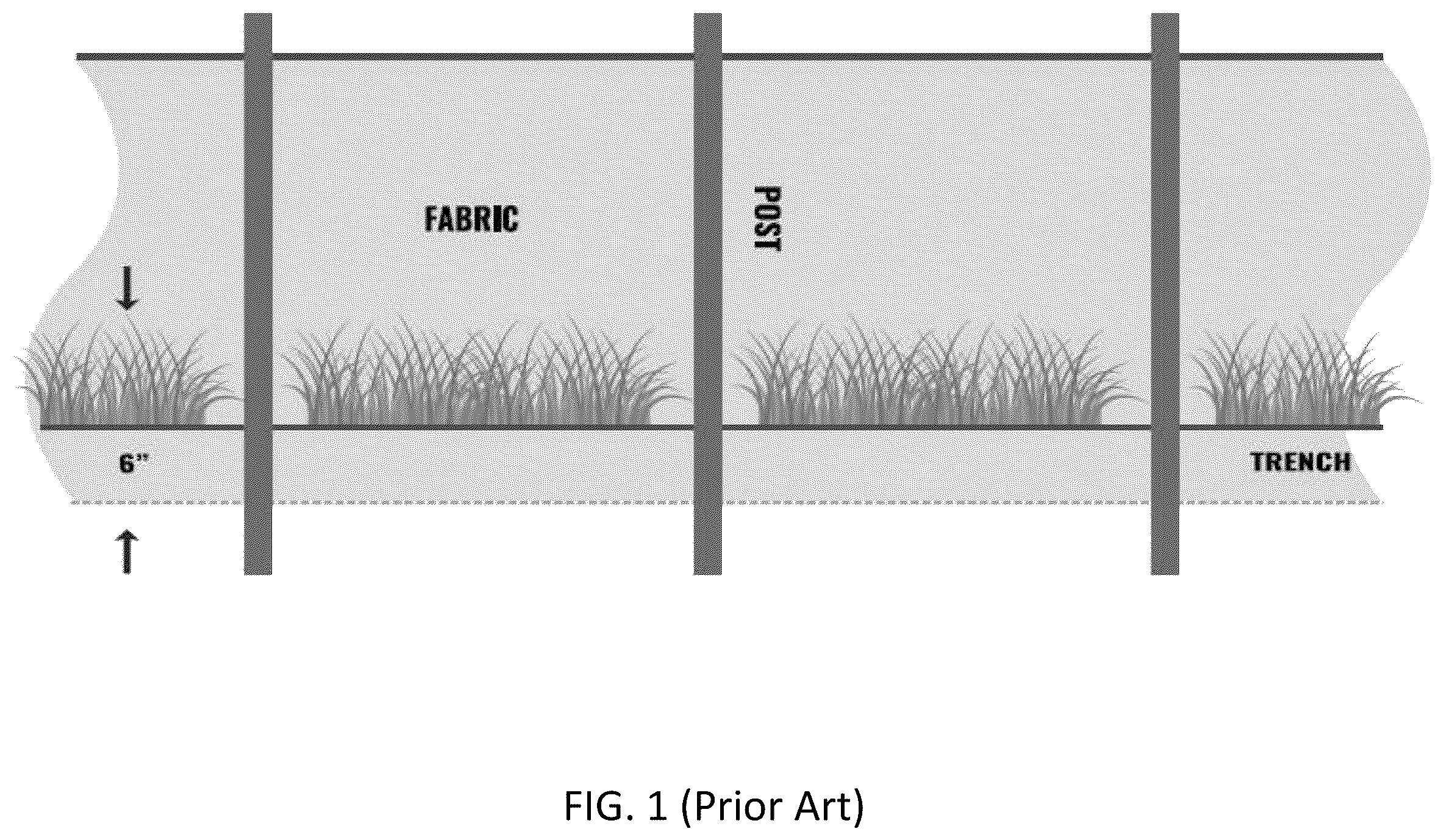 Patent US12410543 — Woven silt fence fabrics including two or more distinctly different colors of warp yarns in the machine direction — Figure 1