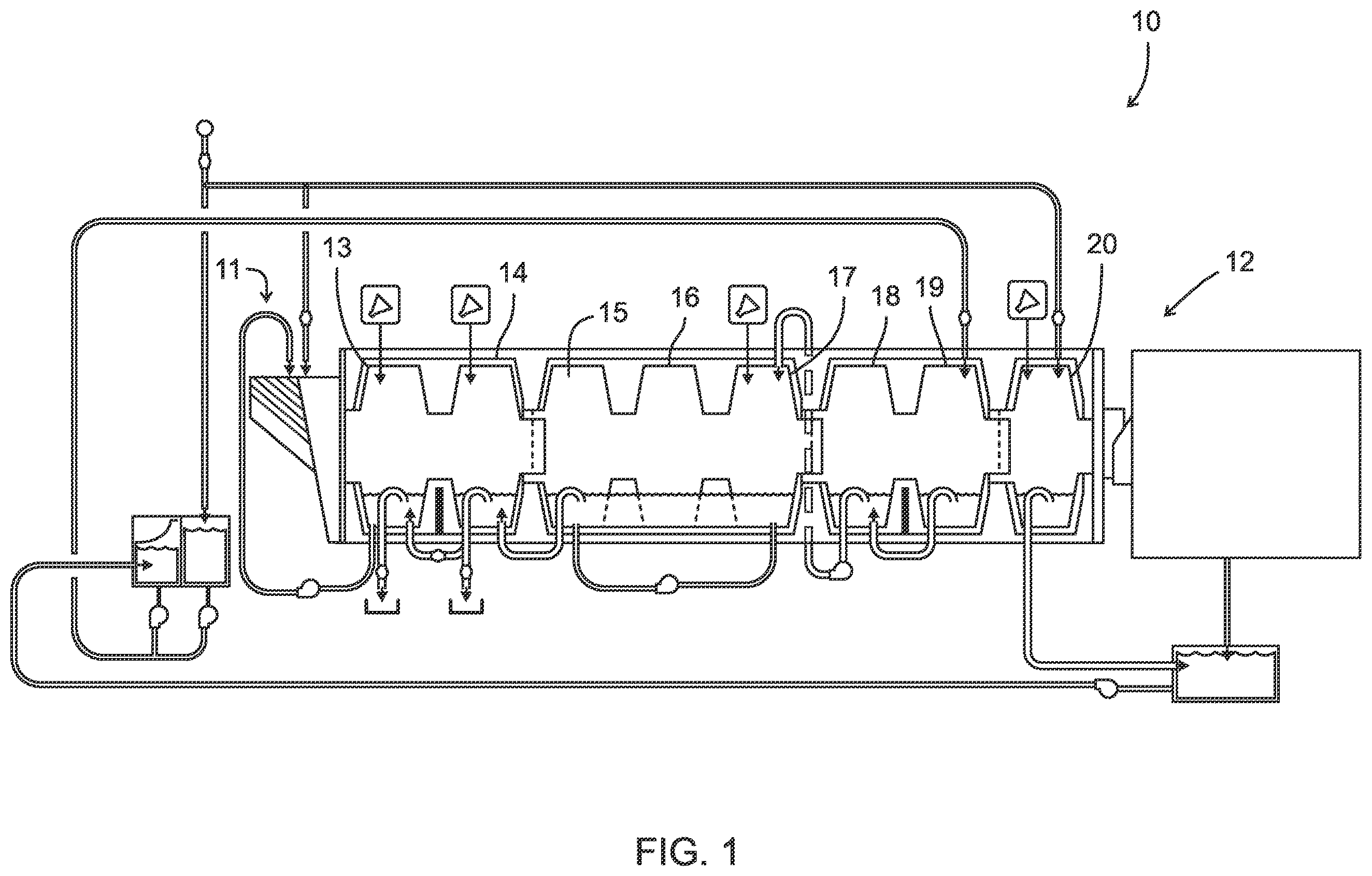 Patent US12410544 Figure 1 – Tunnel washing machine