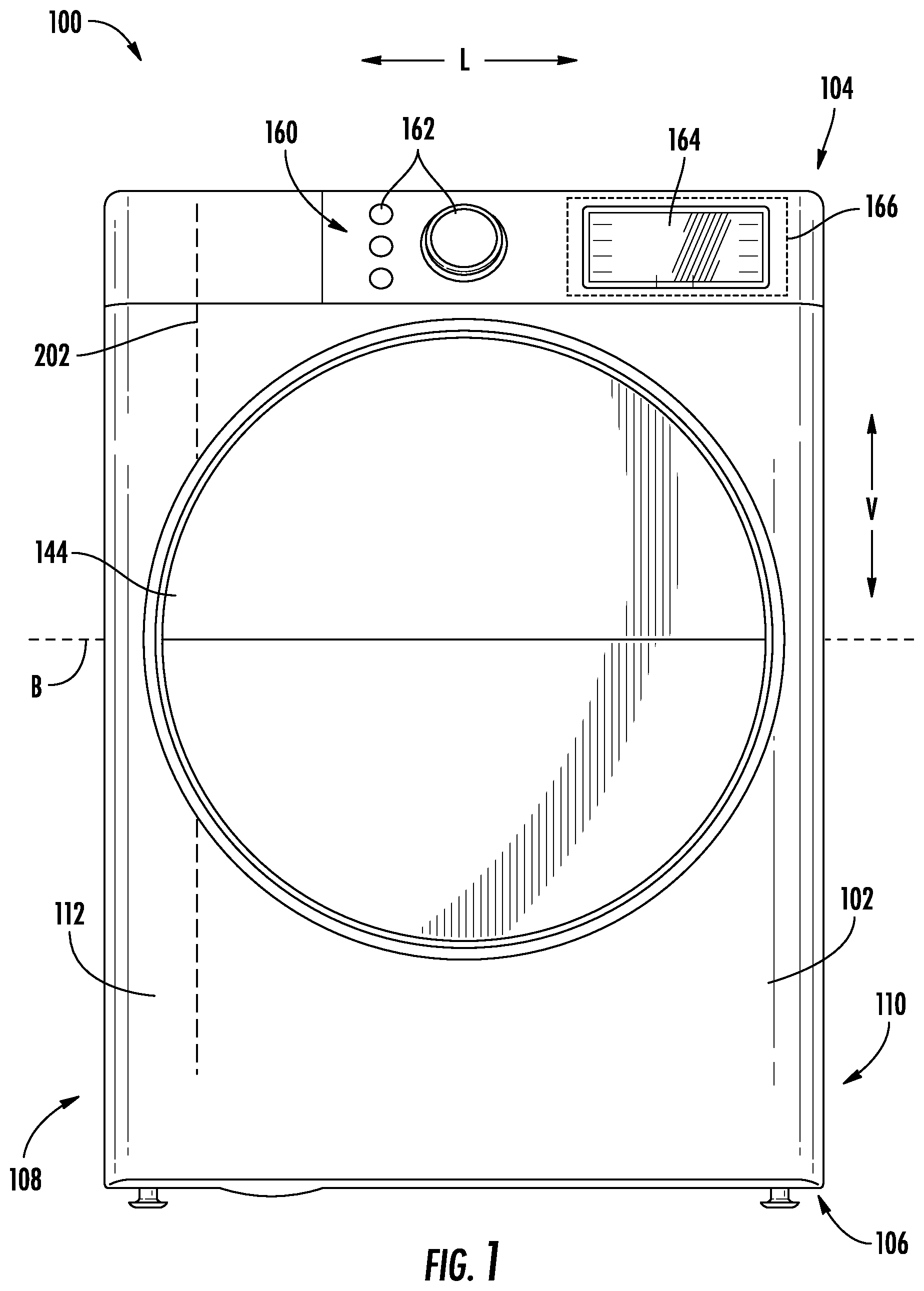 Patent US12410550 — Laundry appliance door for treatment of non-moving articles — Figure 1