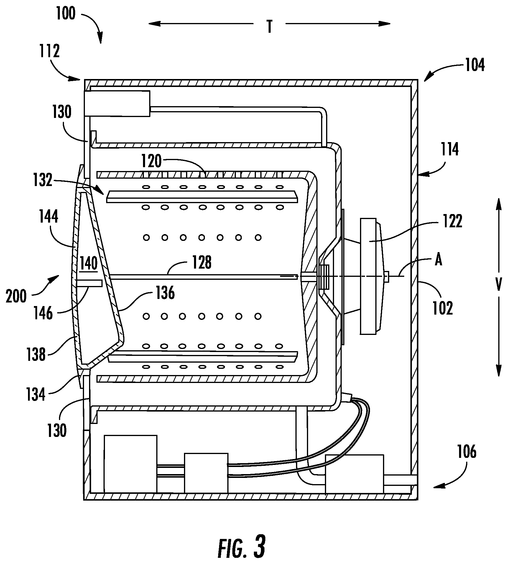 Patent US12410550 Figure 3 – Laundry appliance door for treatment of non-moving articles