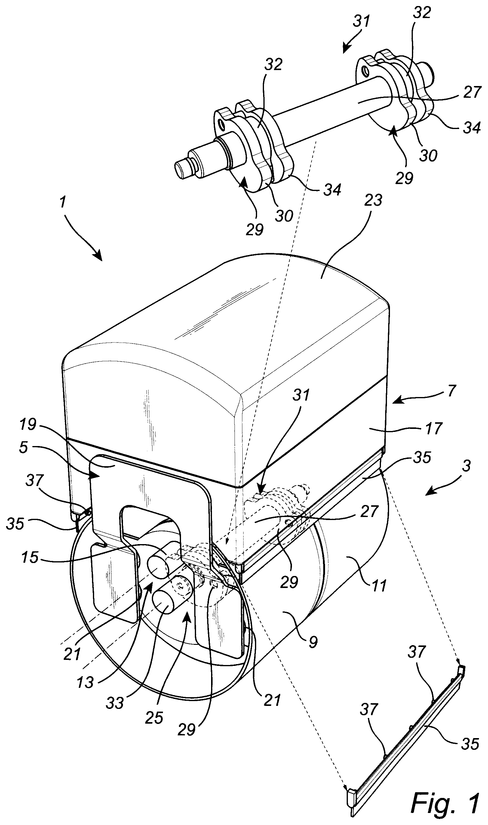 Patent US12410565 — Compacting roller with an electronic balancing system for maintaining the roller in an upright position — Figure 1